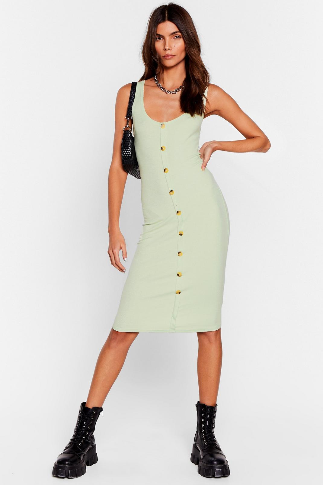 Lime Button-Down to Play Ribbed Midi Dress image number 1