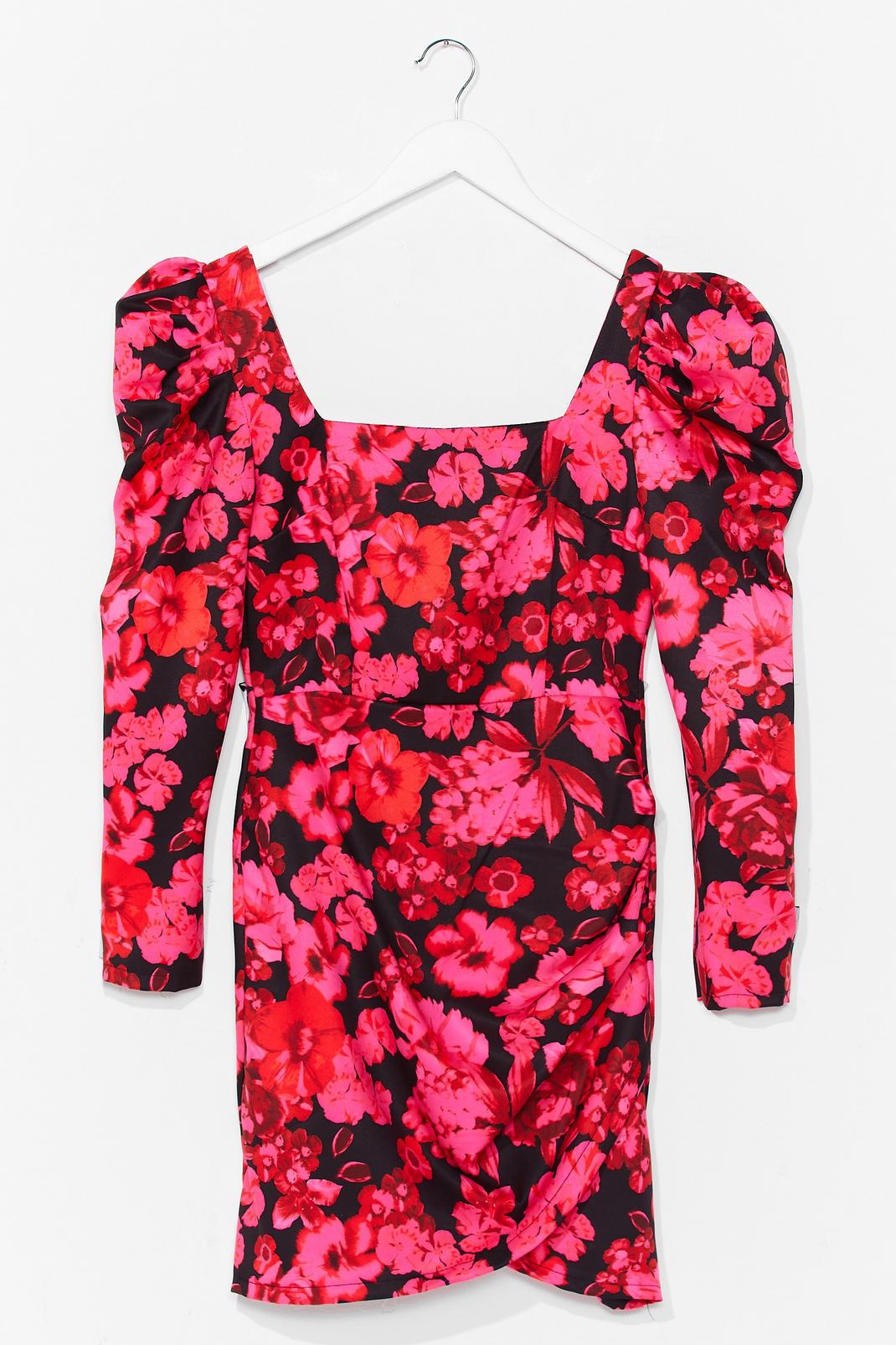Pink It's Flower Time Puff Sleeve Mini Dress image number 1