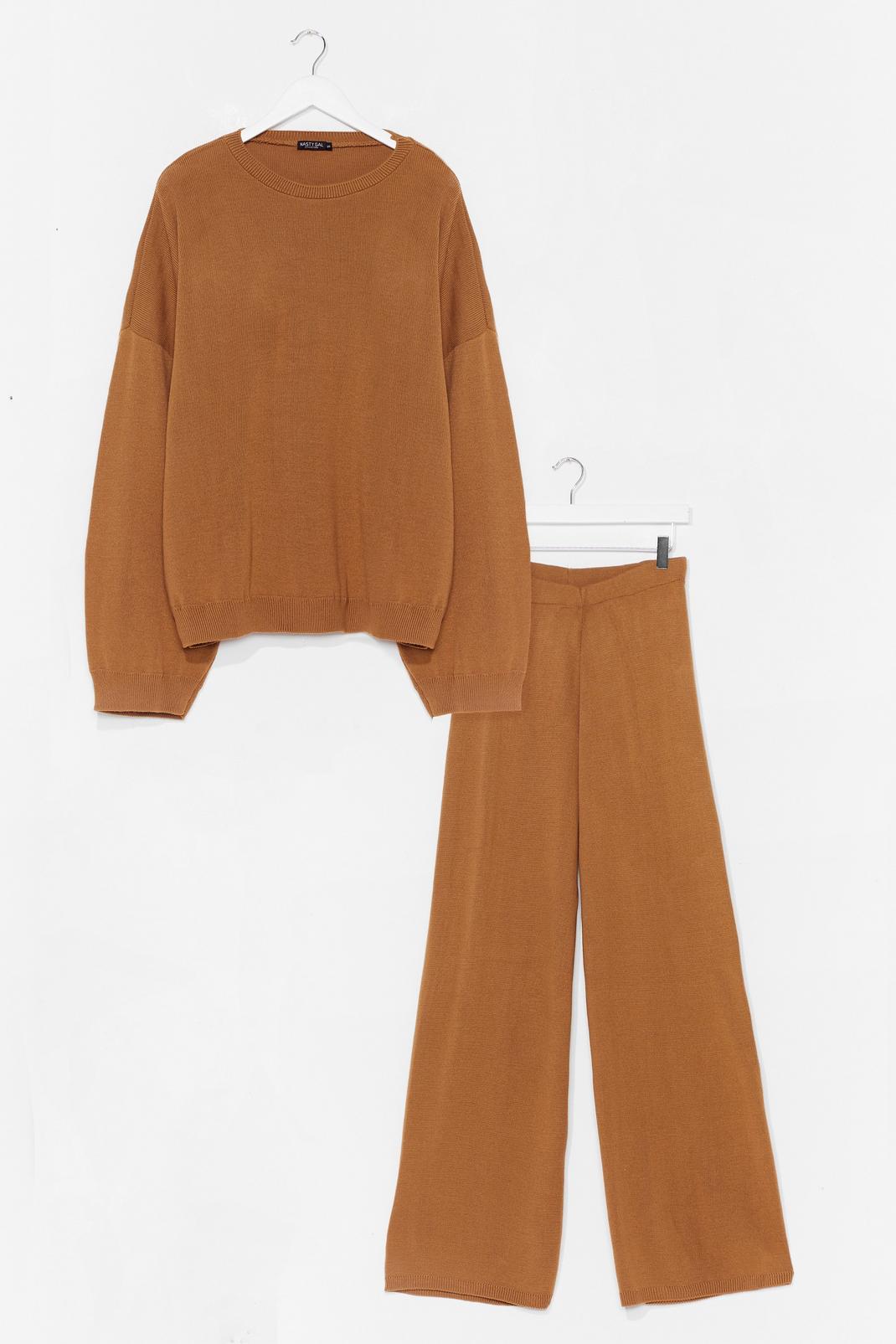 Camel You've Met Your Match Knitted Sweater and Pants image number 1
