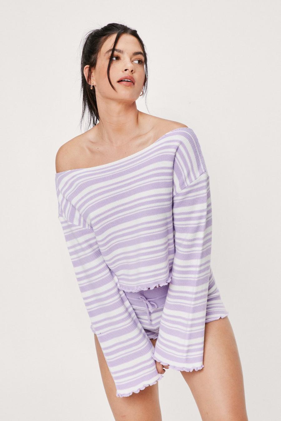 Stripe Design Sweater and Shorts Lounge Set