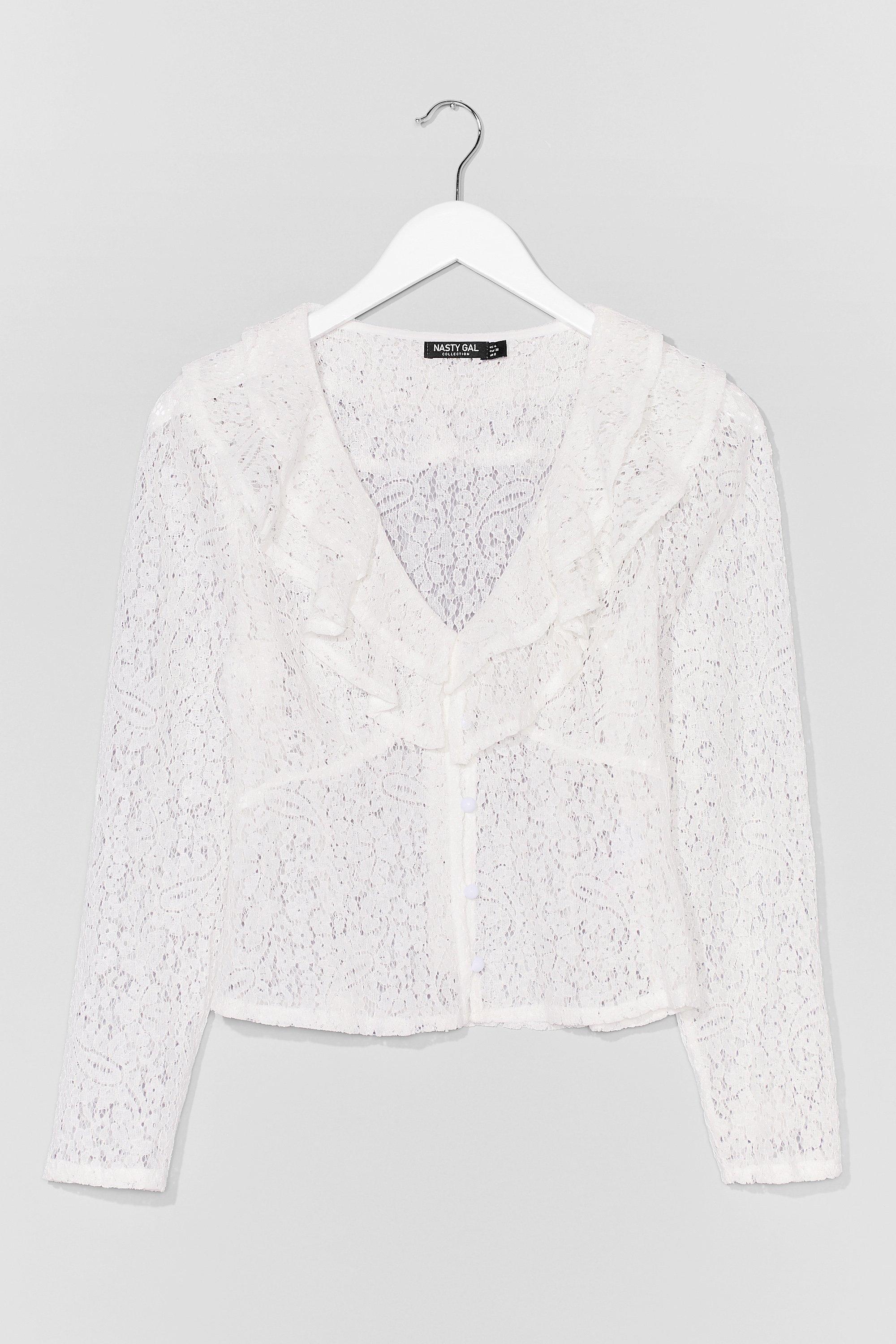 white v neck ruffle blouse