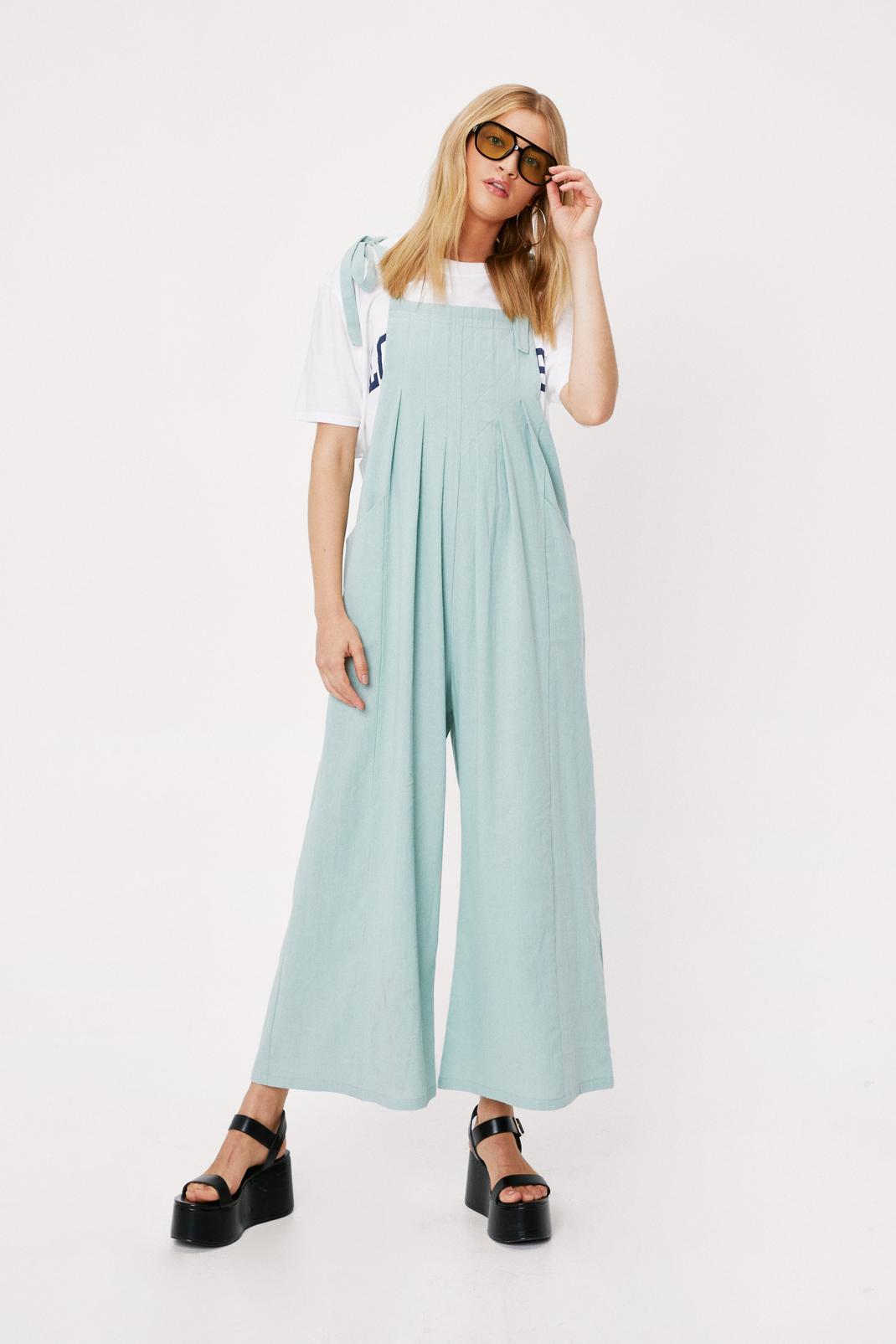 Mint Pleated Wide Leg Dungarees image number 1