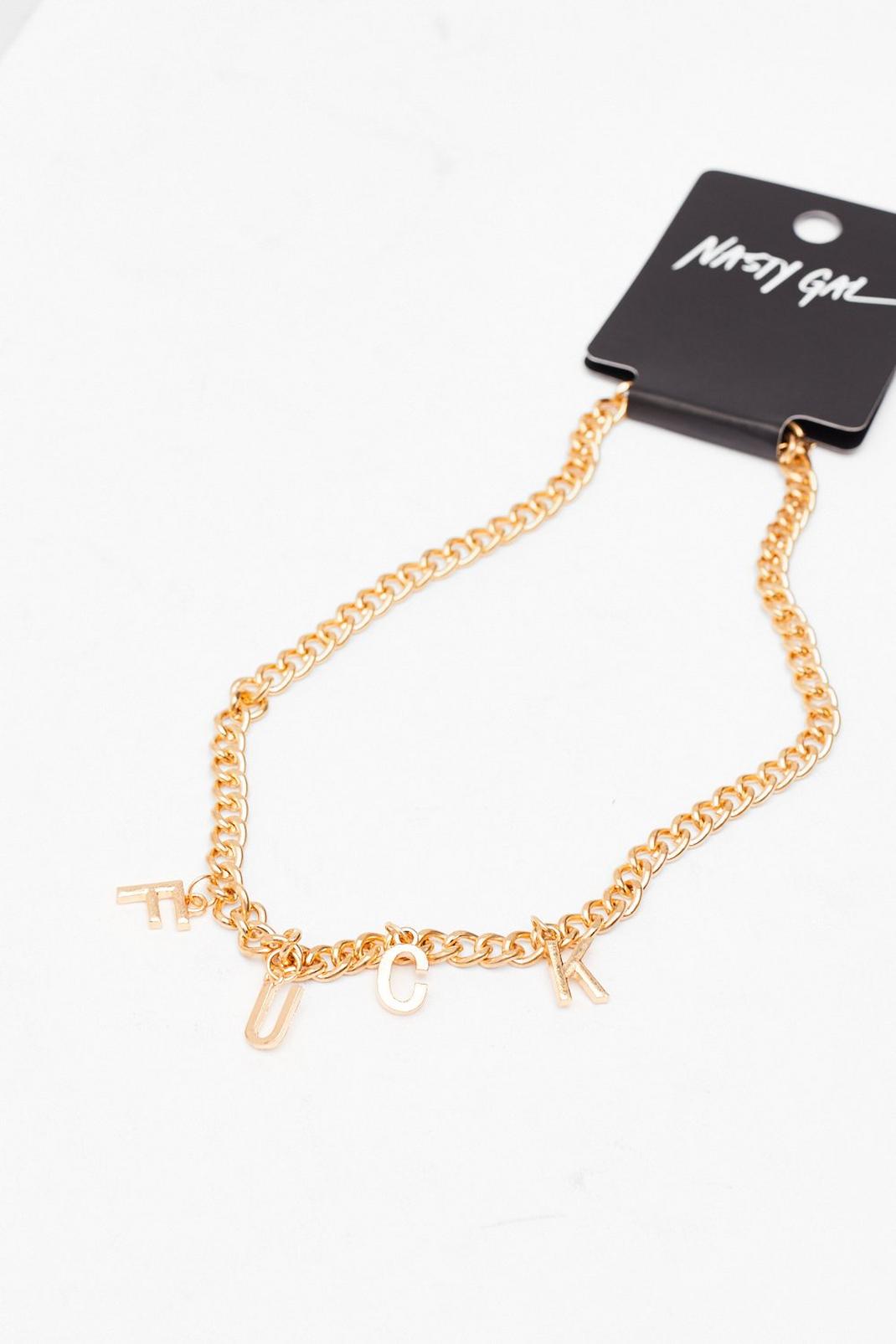 Gold Fuck Angel Slogan Chain Necklace image number 1