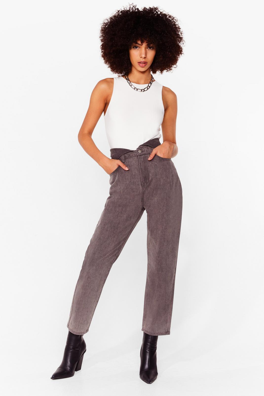 Light grey Do As You're Fold High-Waisted Mom Jeans image number 1