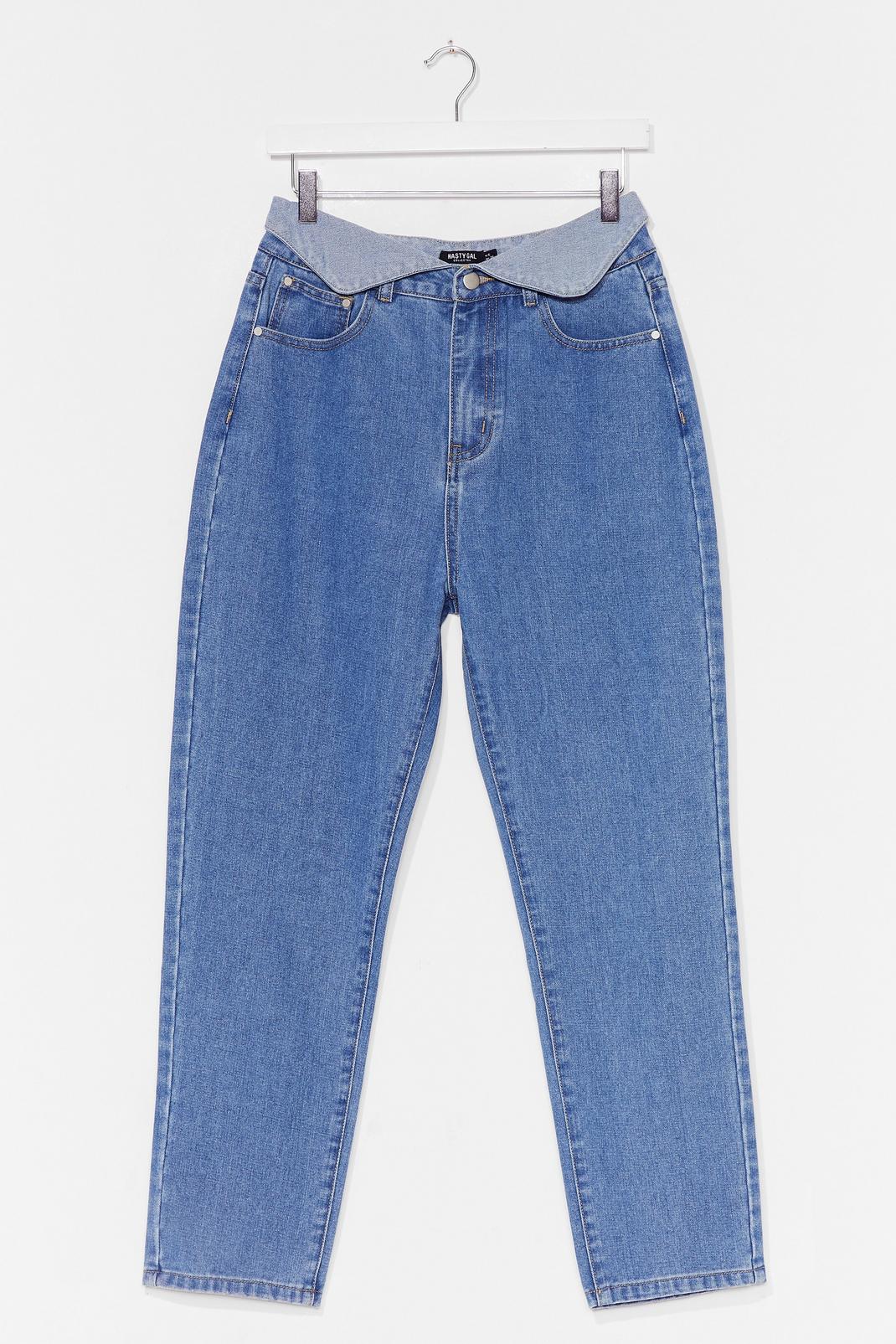Mid blue Do As You're Fold High-Waisted Mom Jeans image number 1
