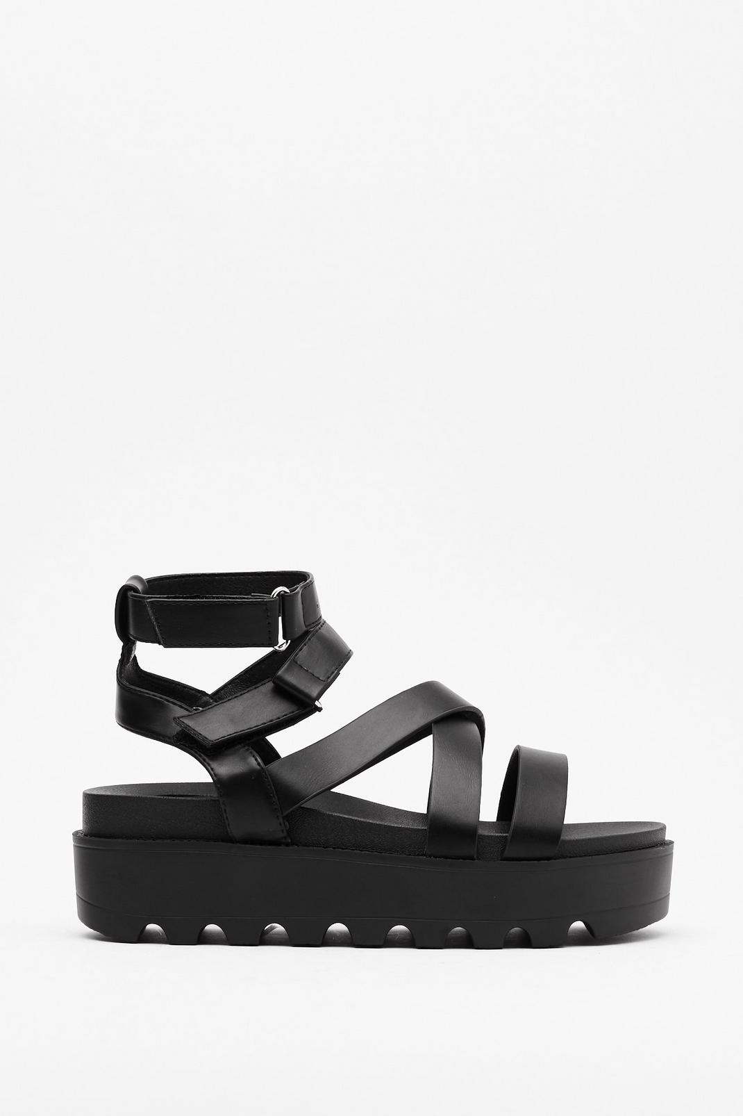 Black Cleated Strappy Platform Sandals image number 1