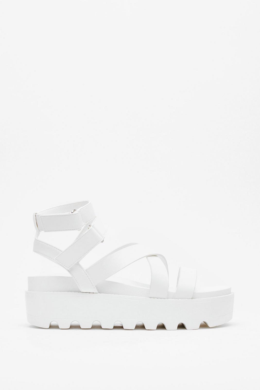 White Cleated Strappy Platform Sandals image number 1