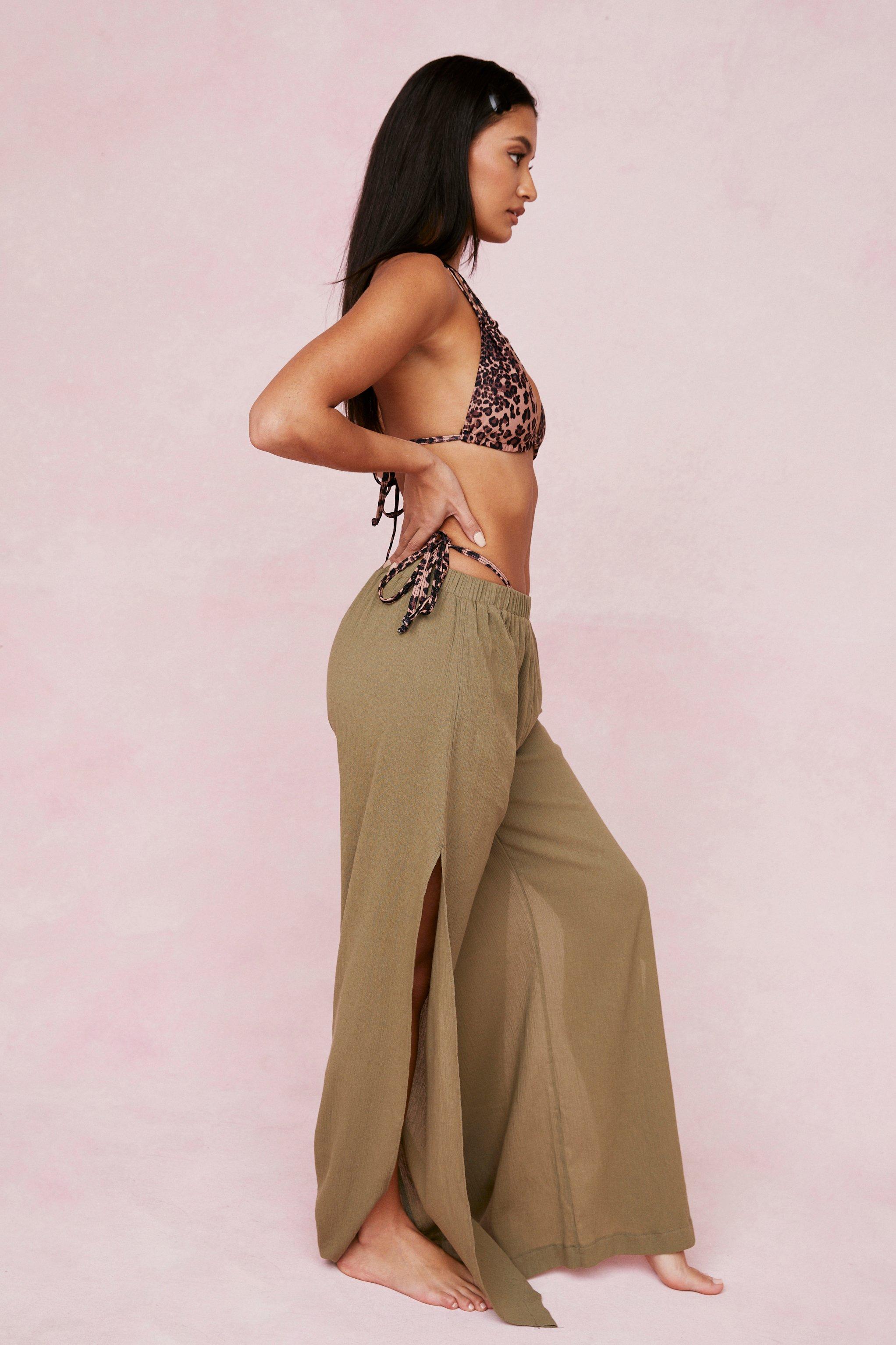 Crinkle Slit Wide Leg Cover Up Pants