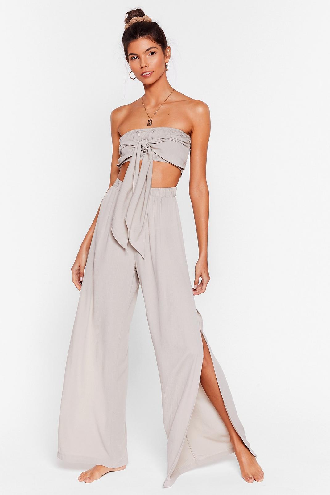 Stone Crinkle Slit Wide Leg Cover Up Trousers image number 1