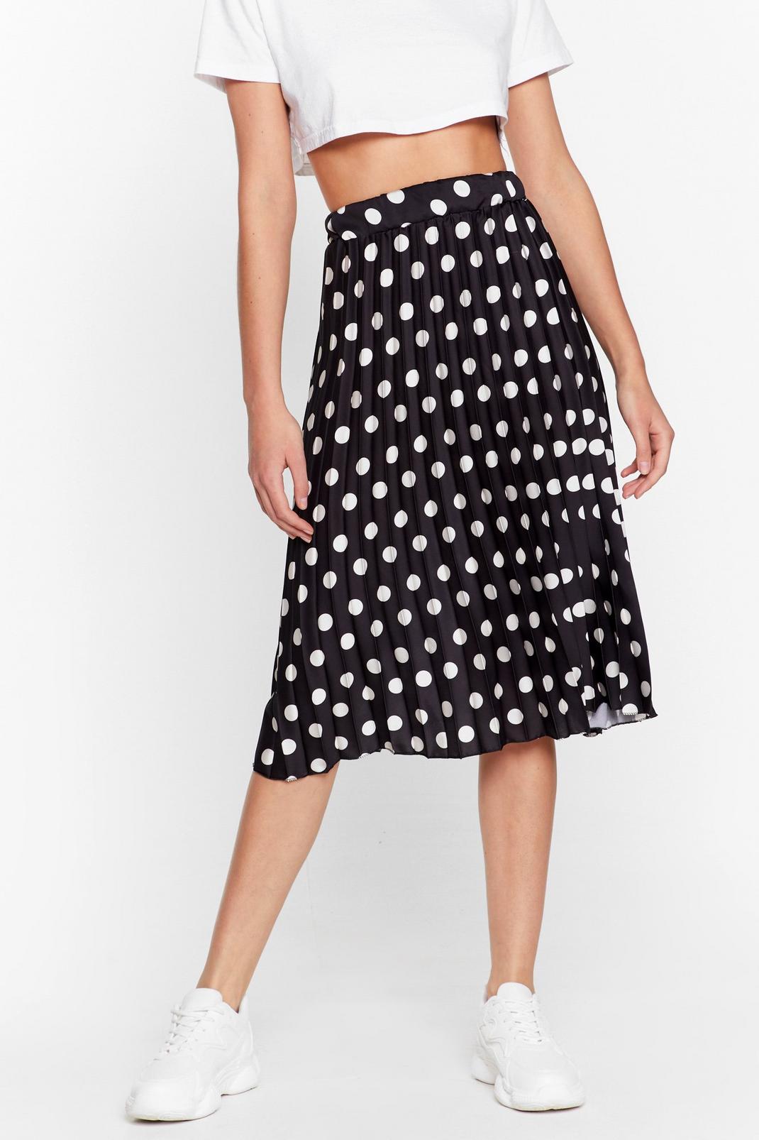 Polka Dot Satin Pleated Midi Skirt image number 1