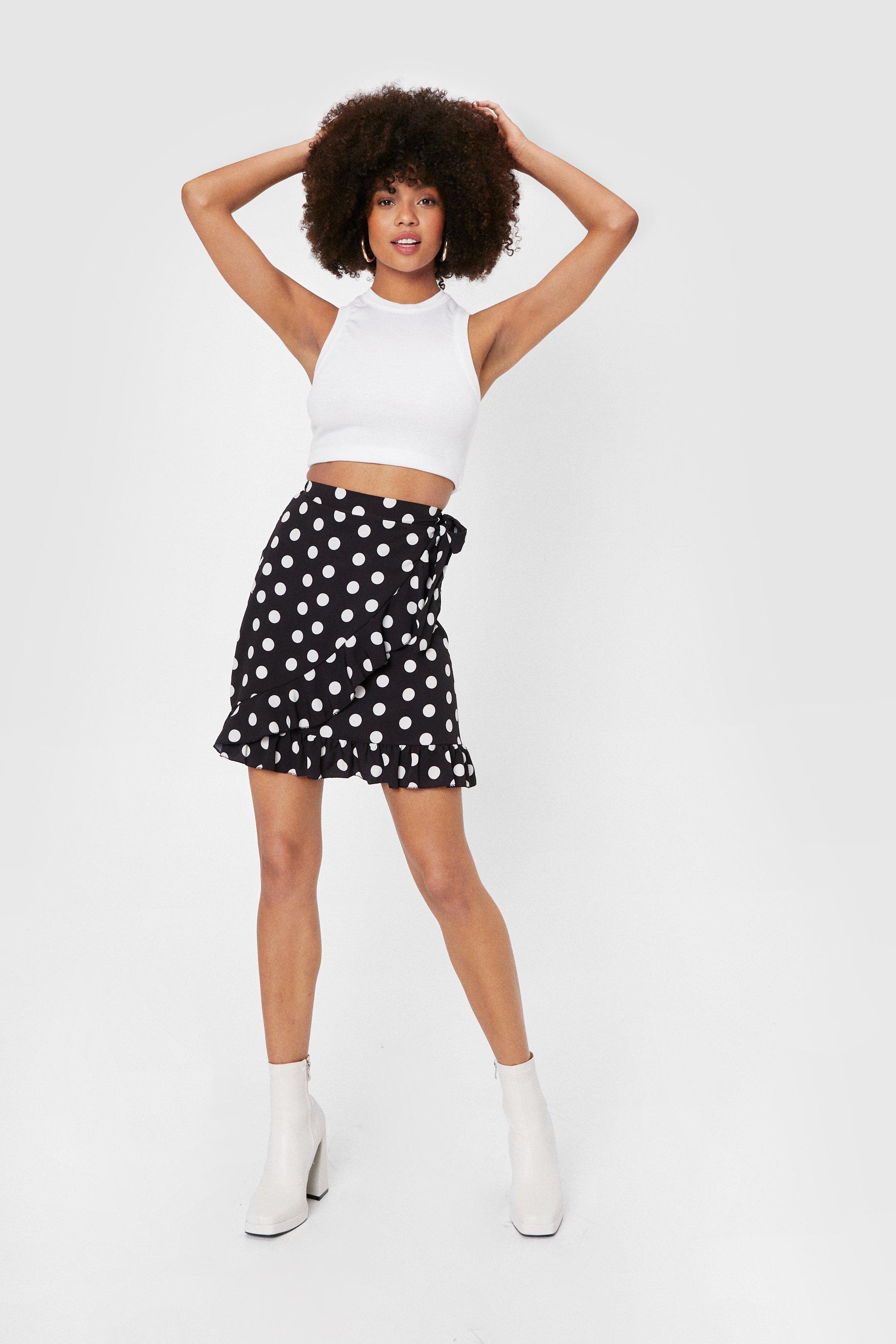 Polka dot outlet wrap mini skirt