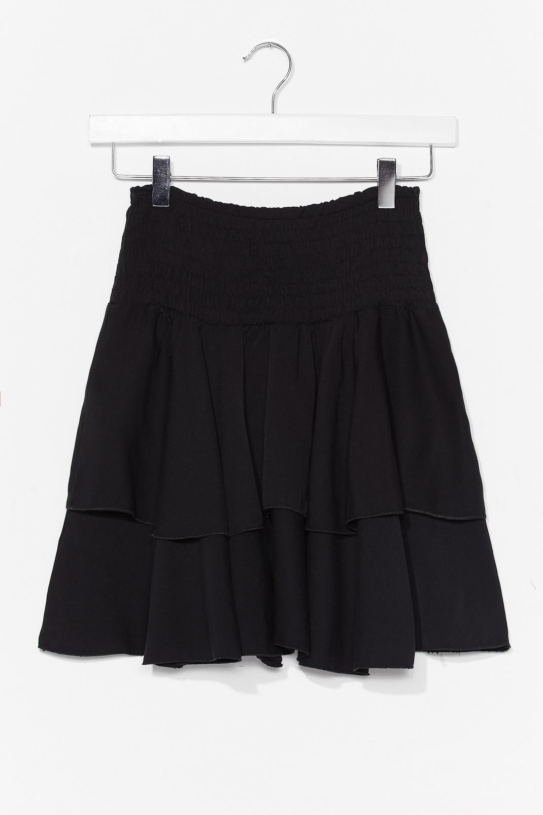 Black Loose Shirred Tiered Mini Skirt image number 1