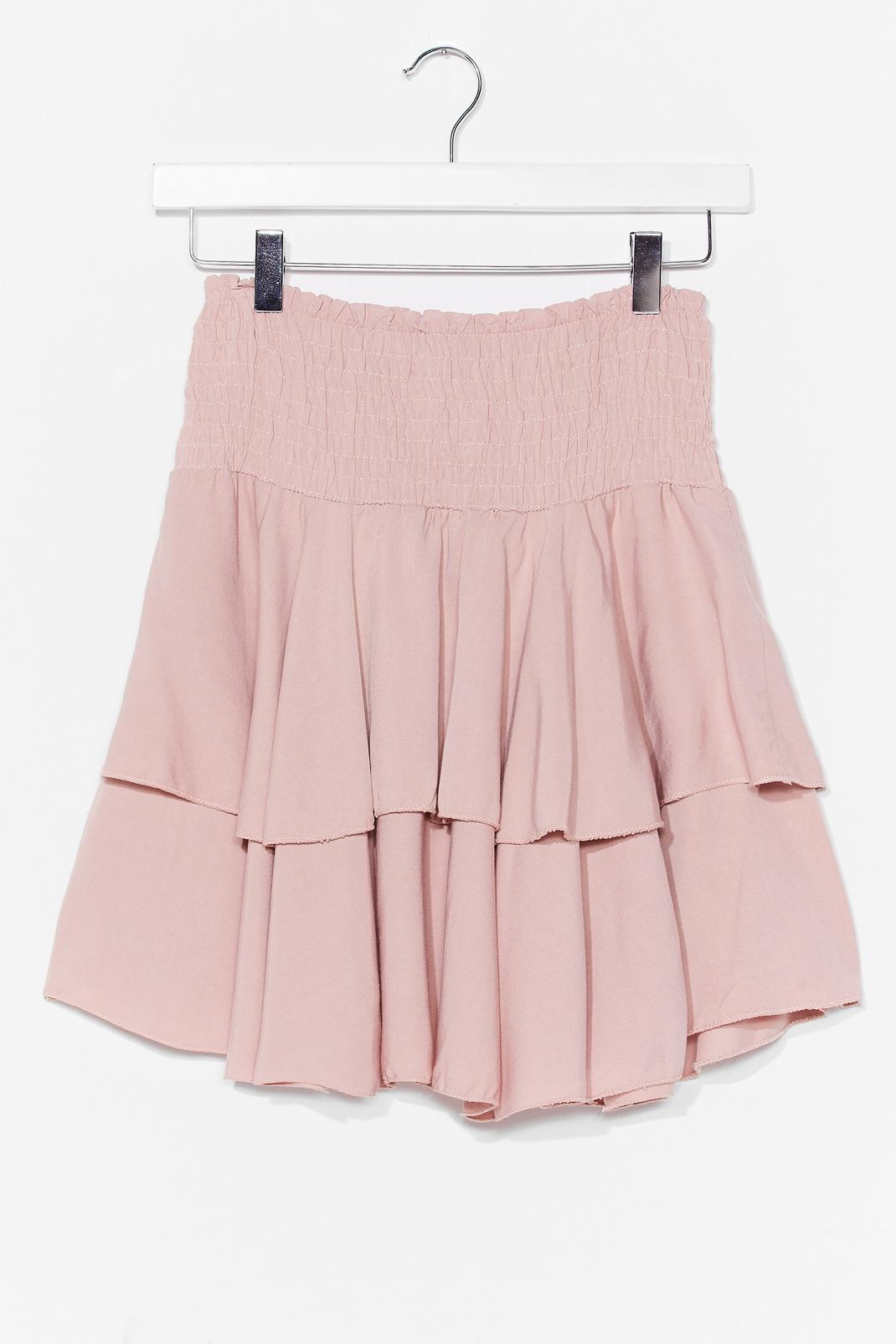 Pink Loose Shirred Tiered Mini Skirt image number 1