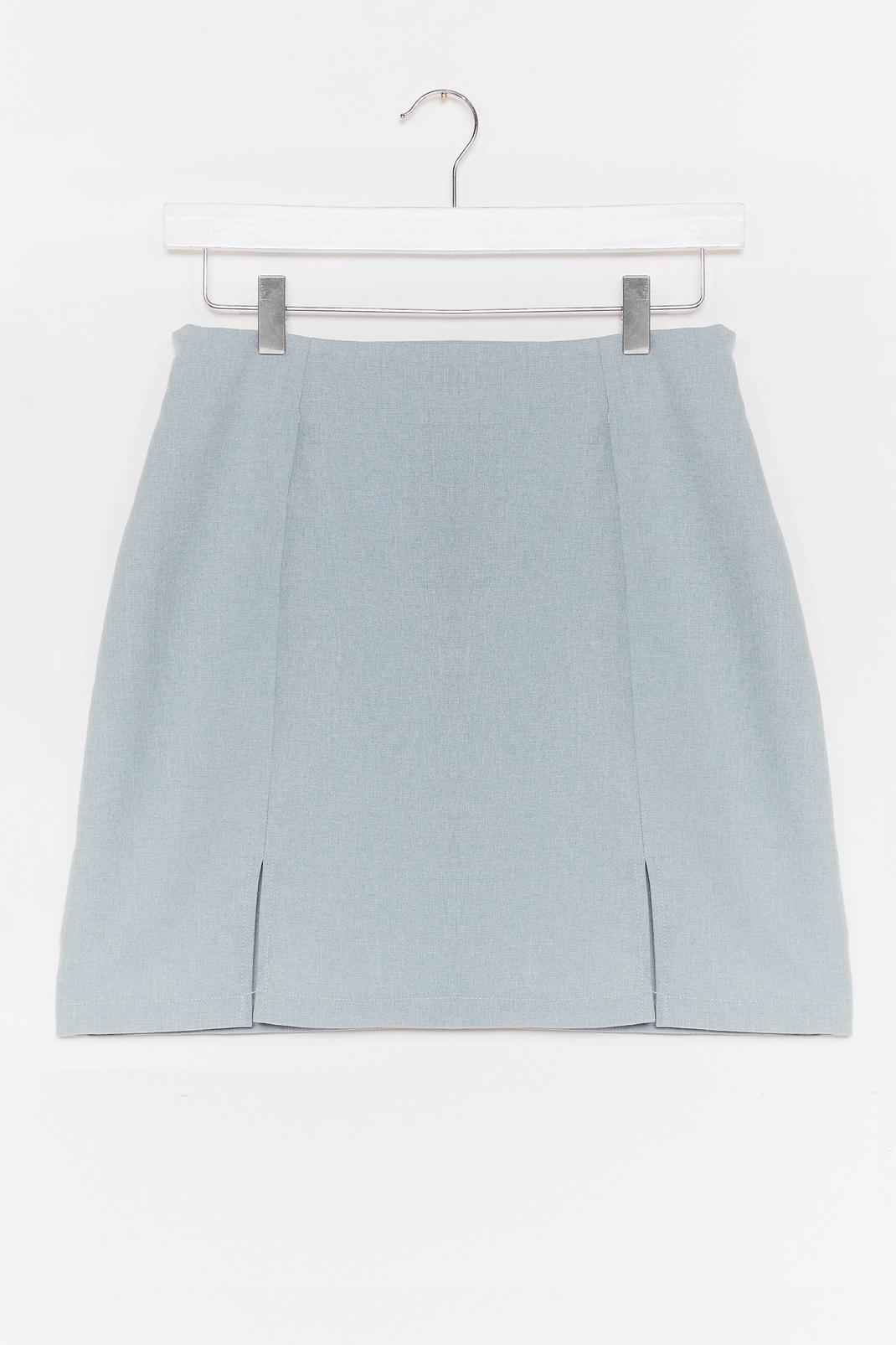 Blue A Line Front Slit Mini Skirt image number 1