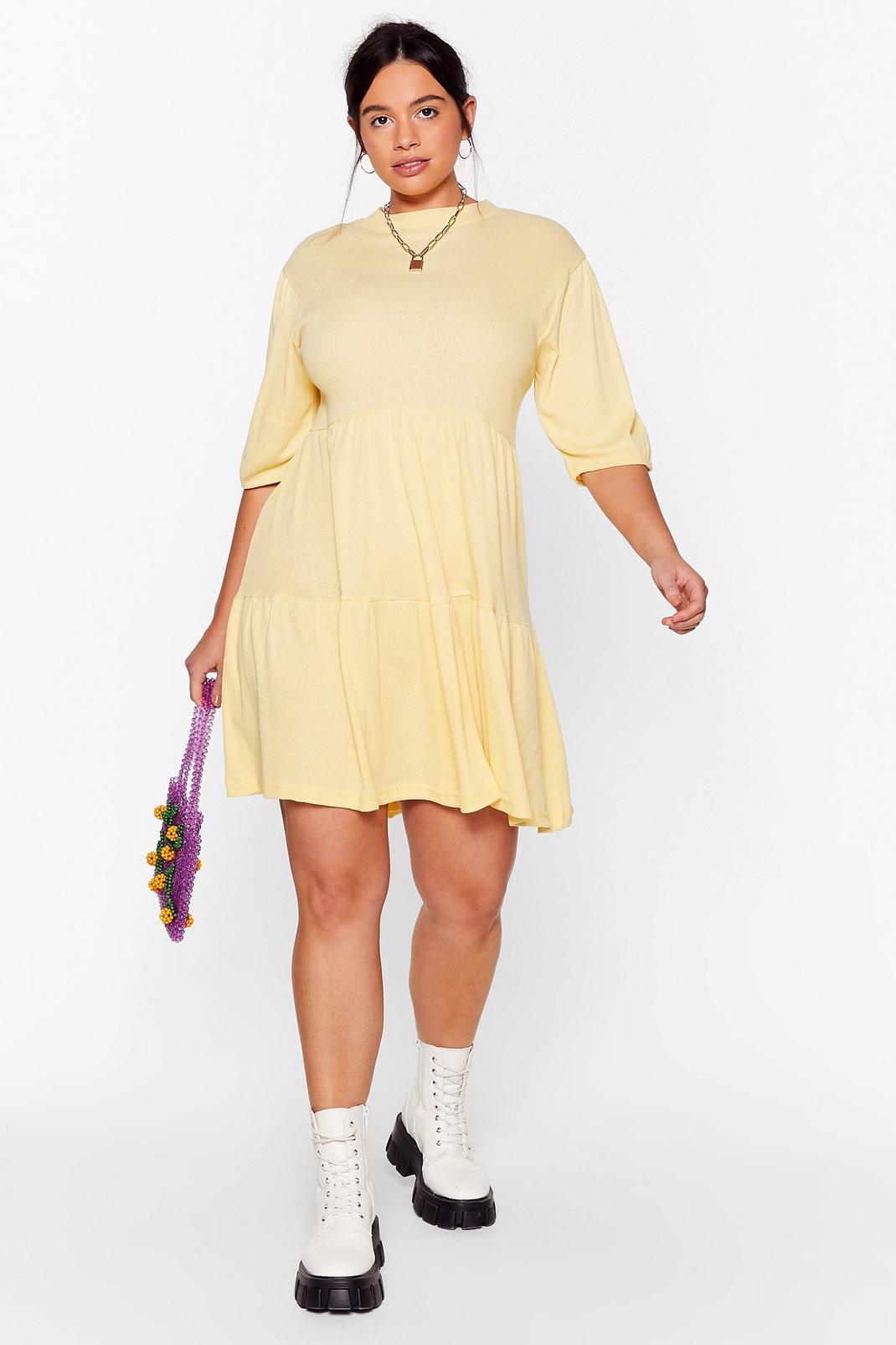 Lemon Plus Size Ribbed Mini Smock Dress image number 1