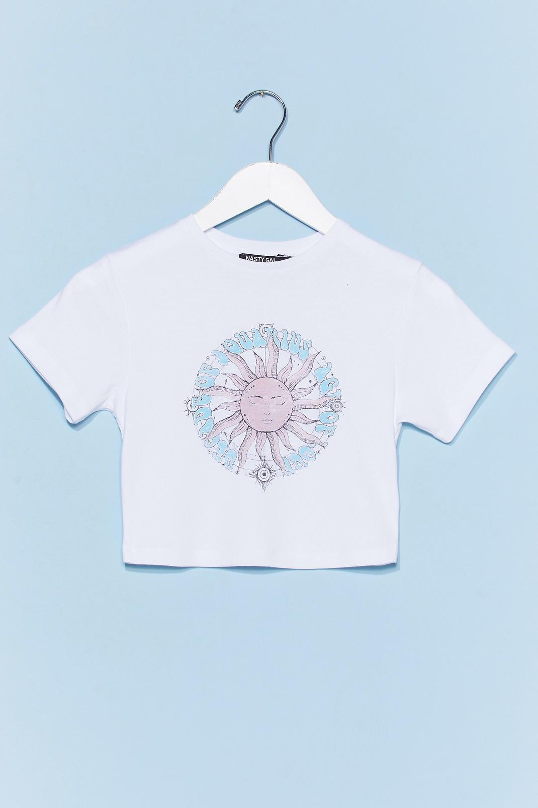 White Aquarius Sun Cropped Graphic T-Shirt image number 1
