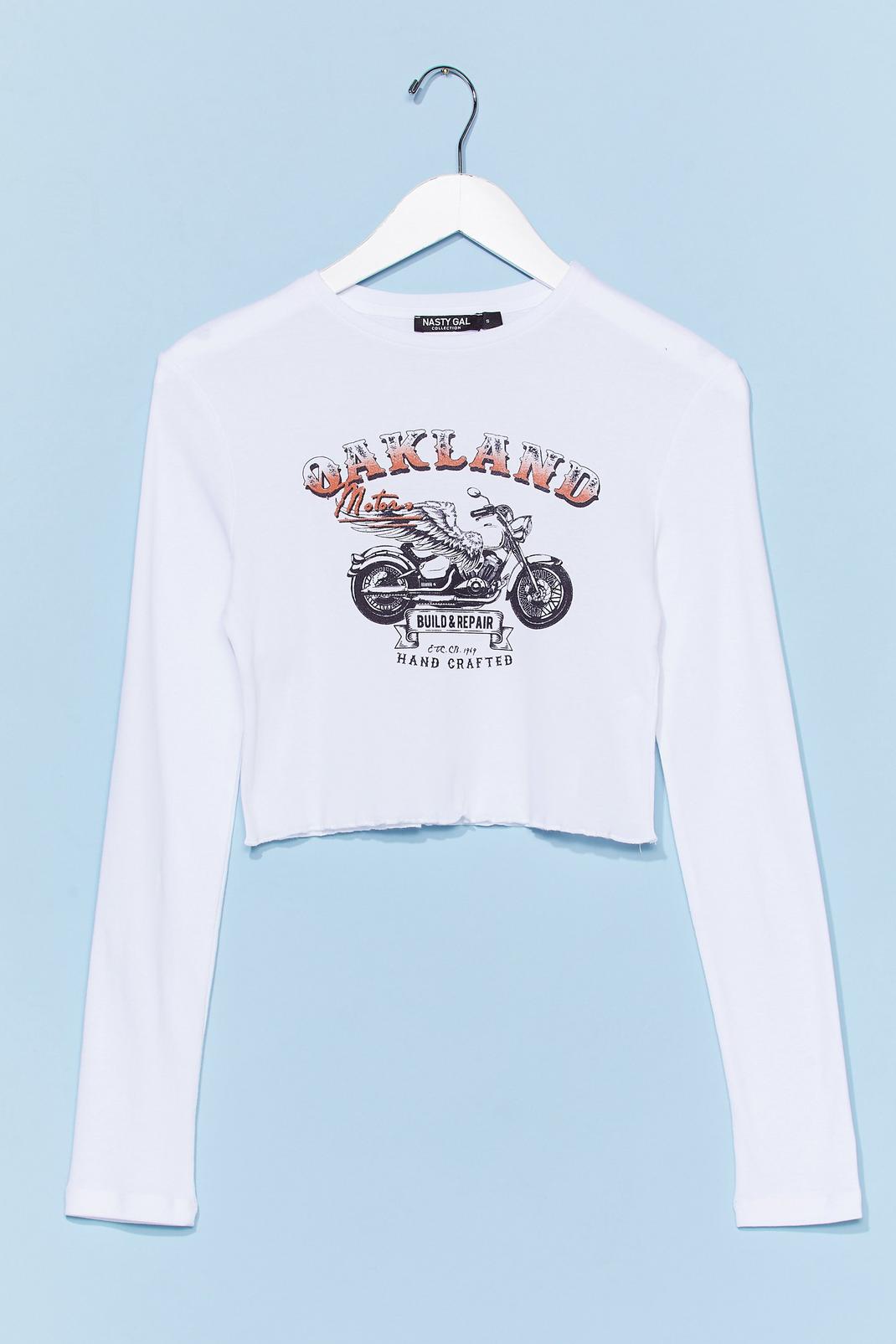 T-shirt court à impression moto et inscription Oakland, White image number 1
