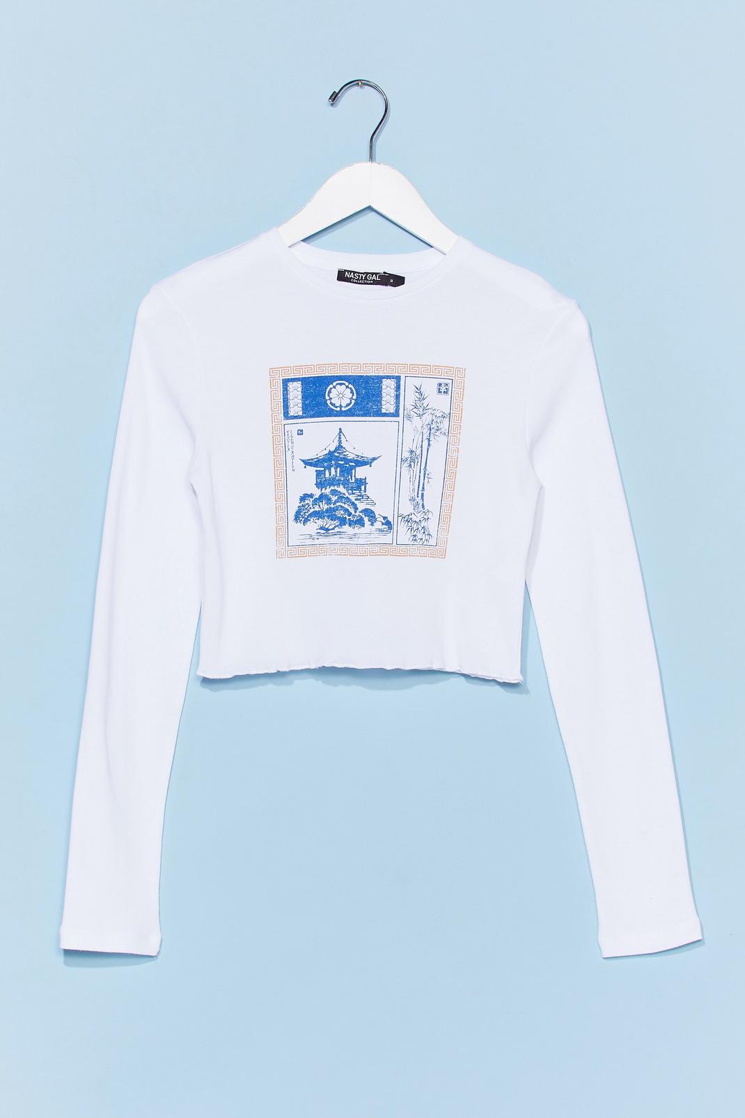 White Wanderlust Japan Cropped Graphic Tee image number 1