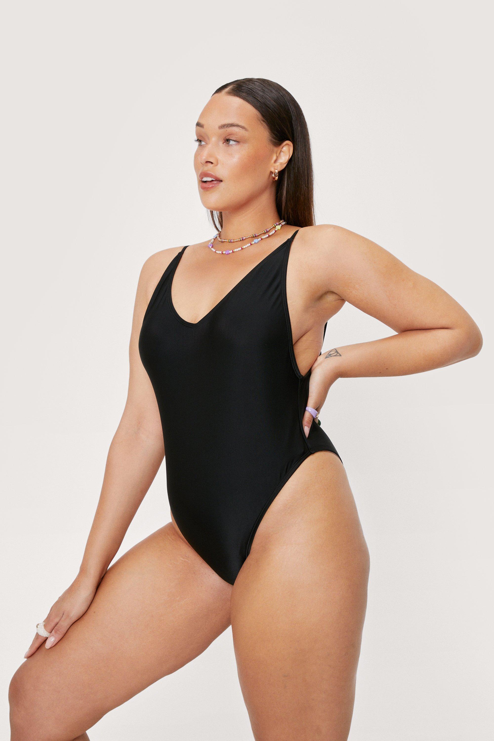 Plus Size Scoop Back High Leg Swimsuit