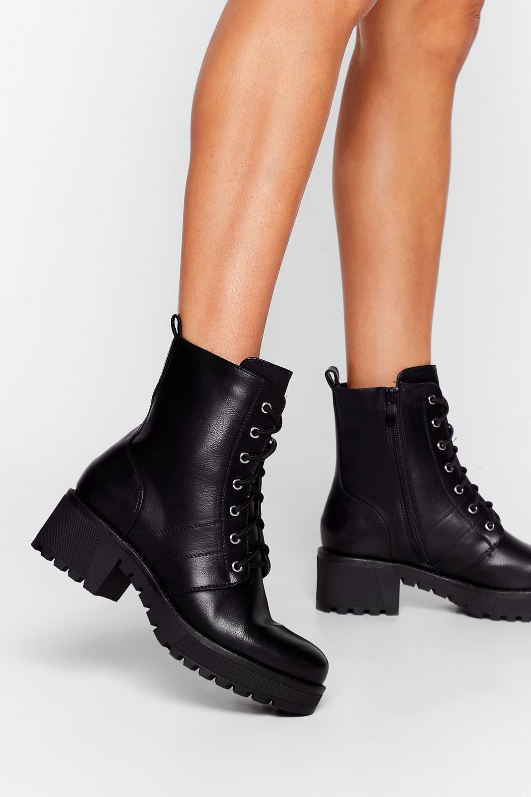 leather cleat lace up boots