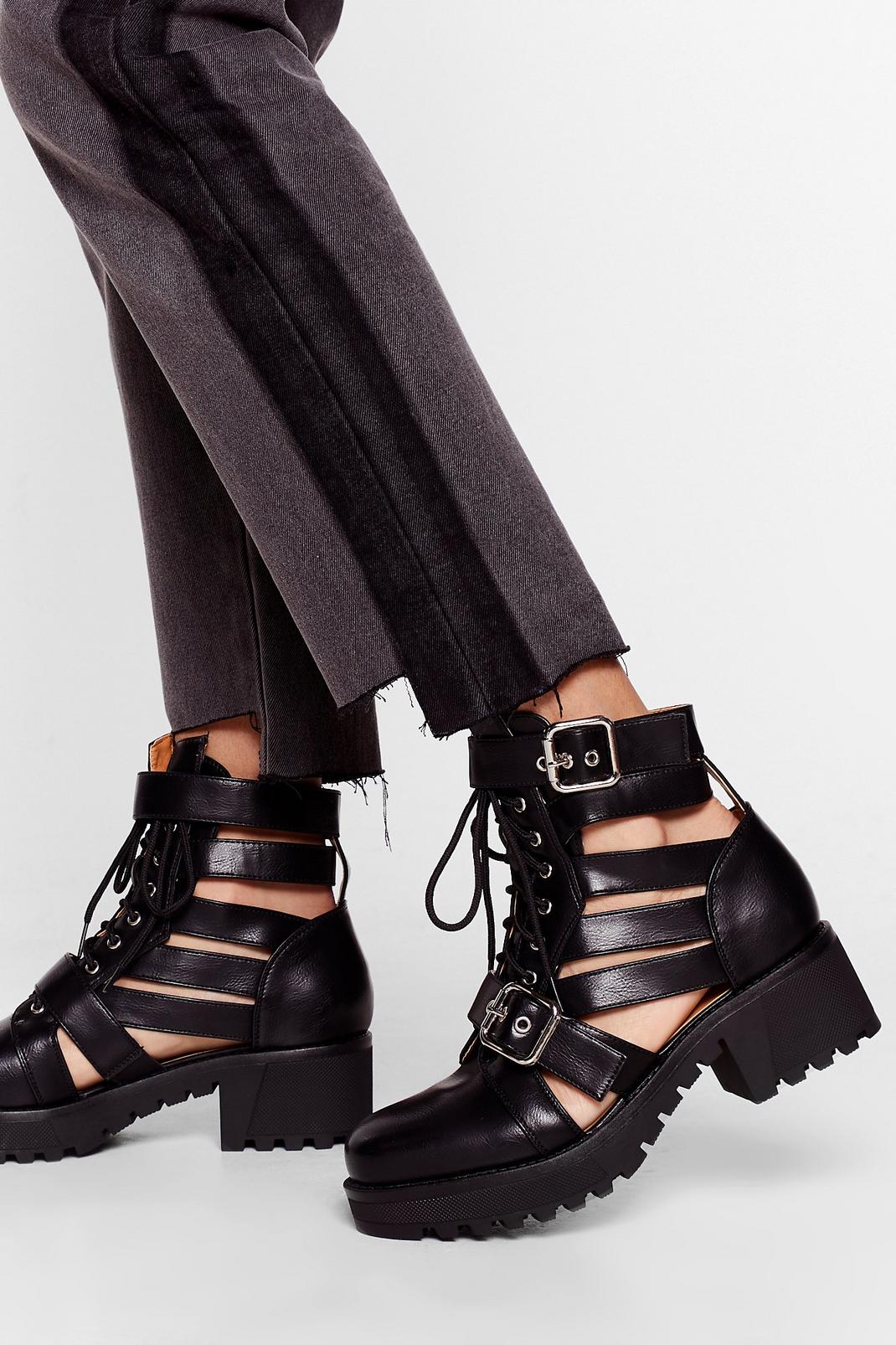 Black Talk It Cut-Out Lace-Up Ankle Boots image number 1
