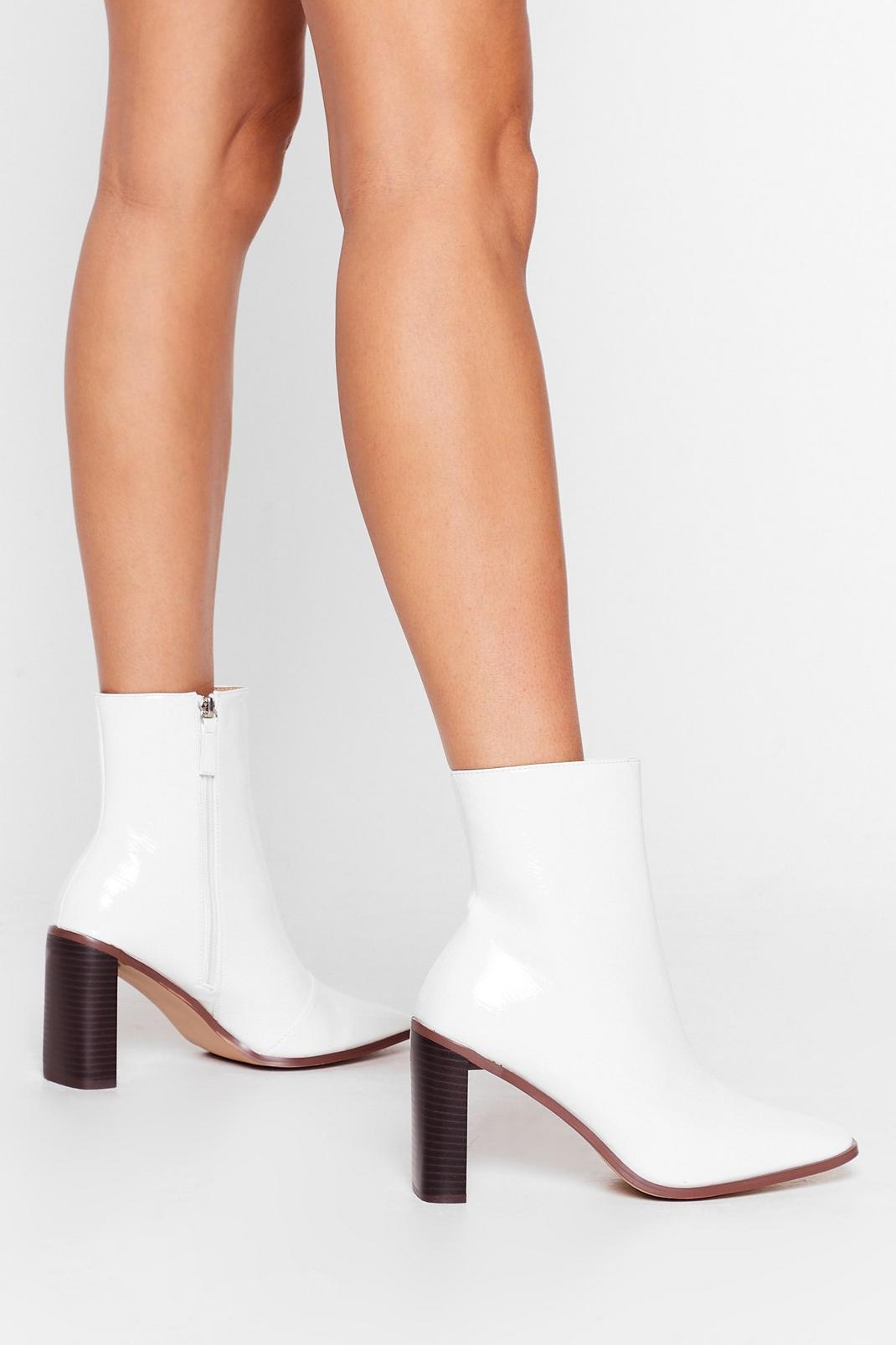 White Let Me Patent You a Picture Heeled Ankle Boots image number 1