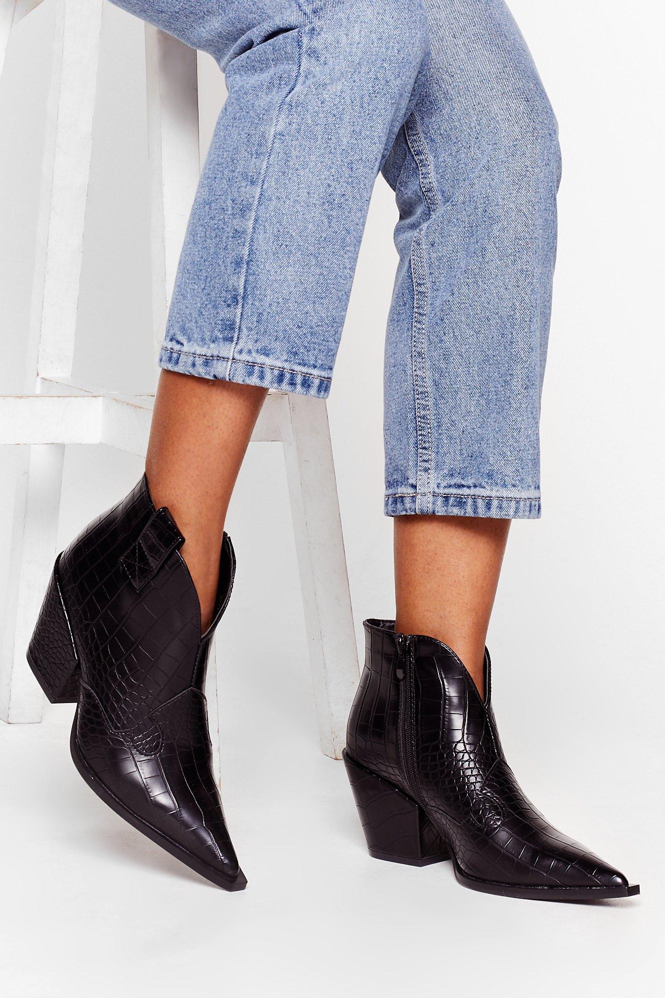 croc ankle boots flat