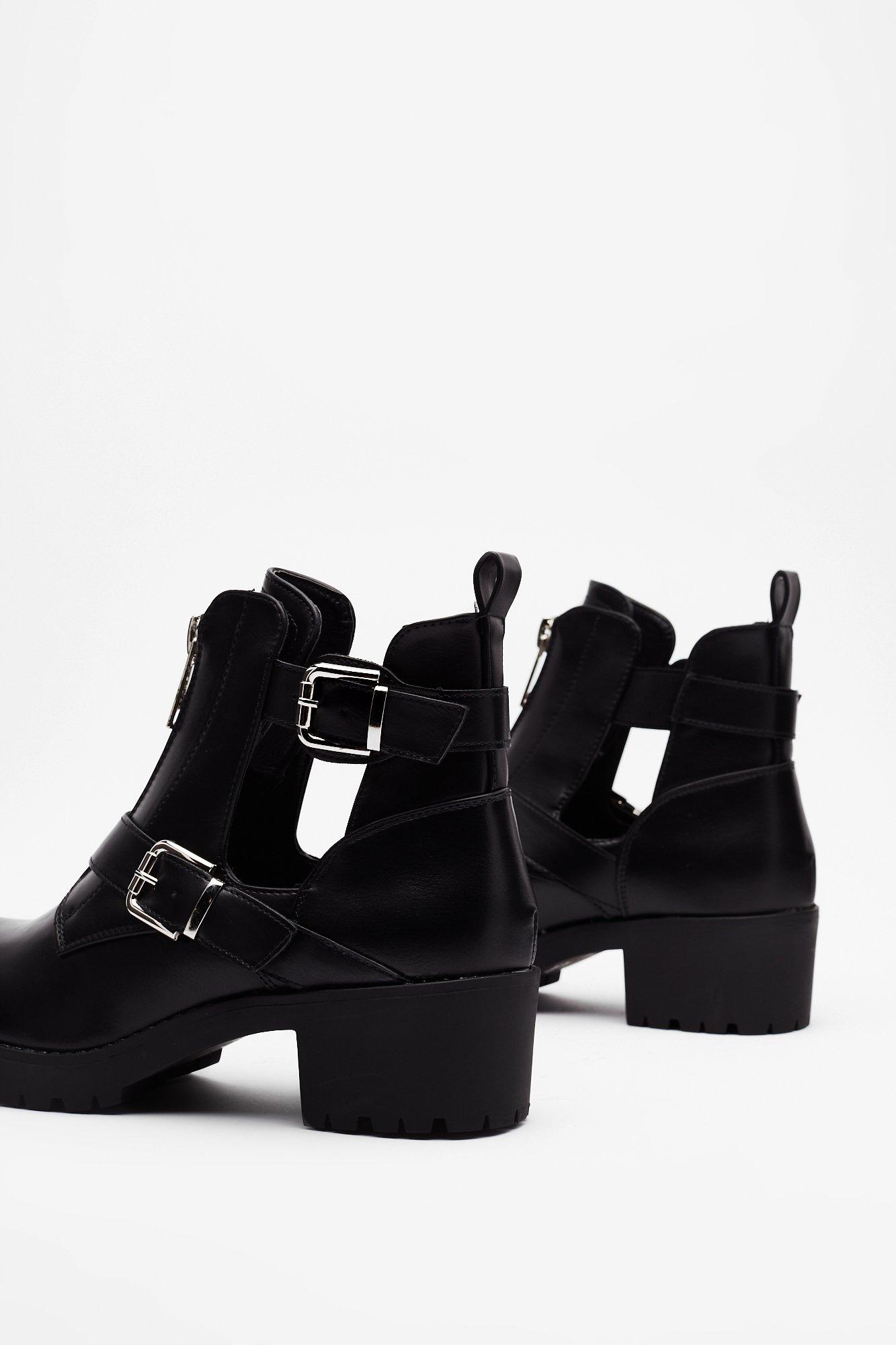 Black booties shop with side cutouts