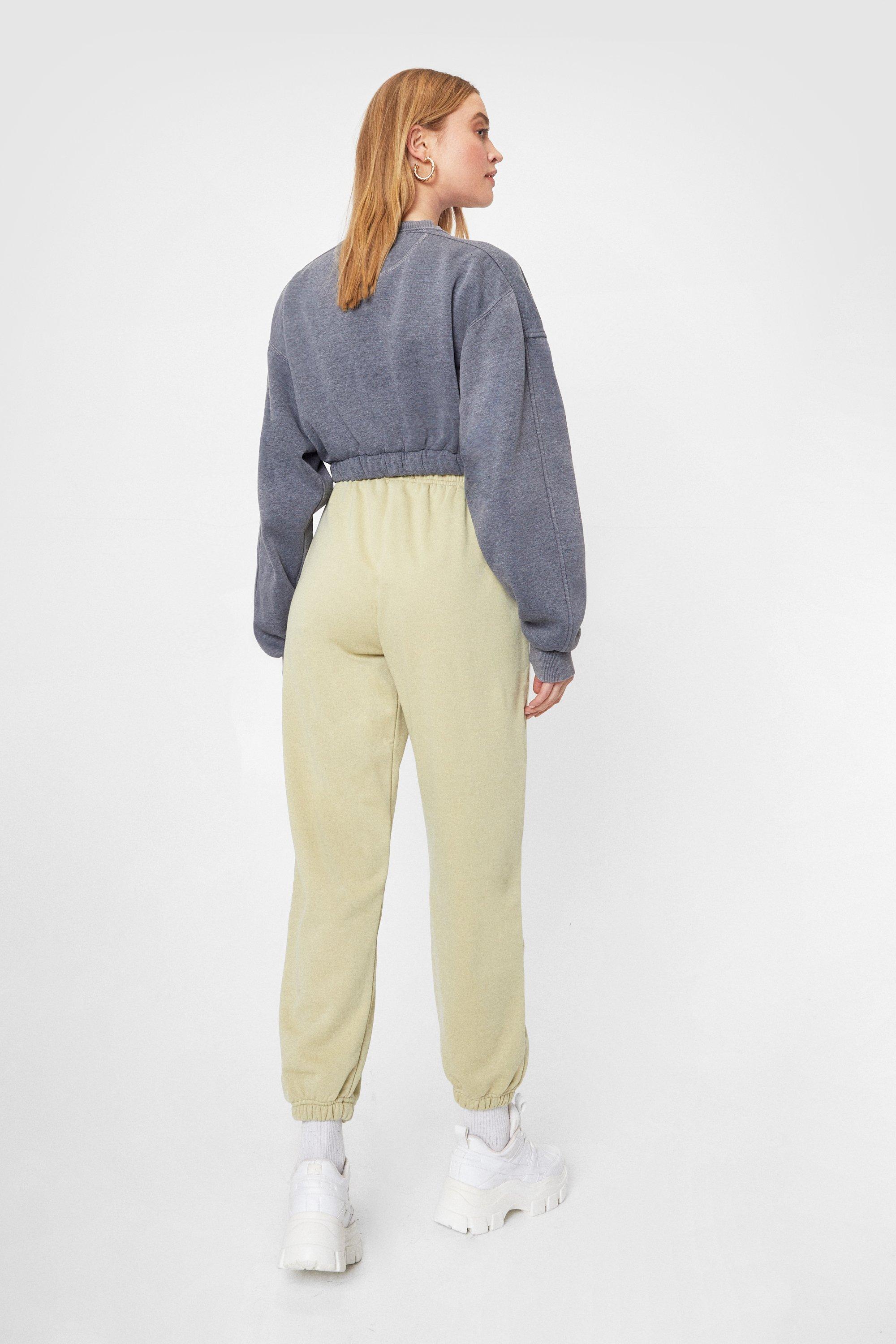 Cuffed High Waisted Oversized Jogger Trousers Grey