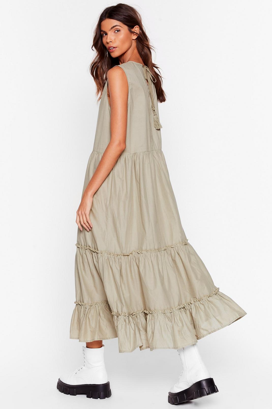 Sage Tiered Sleeveless Relaxed Midi Dress image number 1