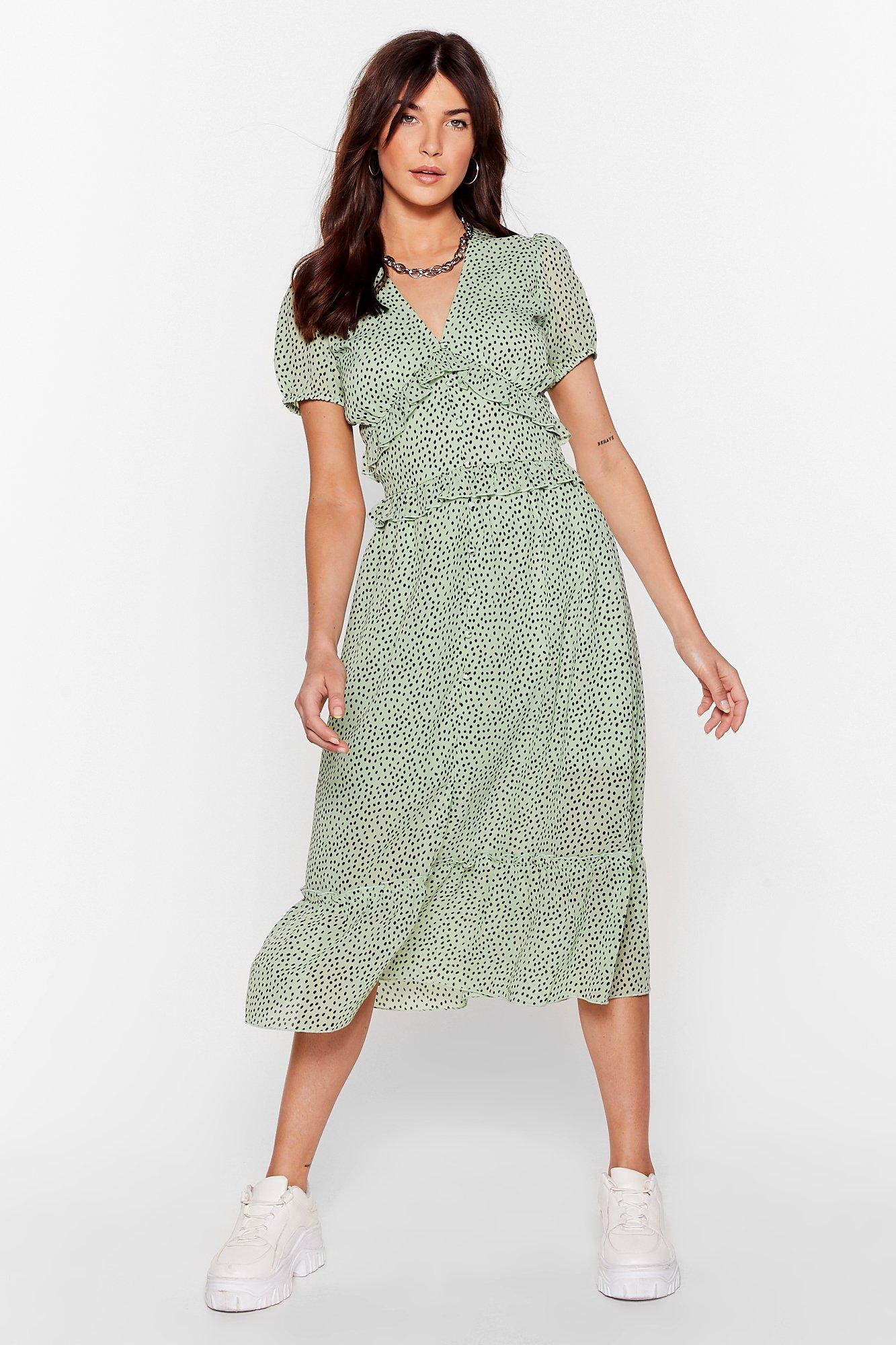 green ruffle midi dress