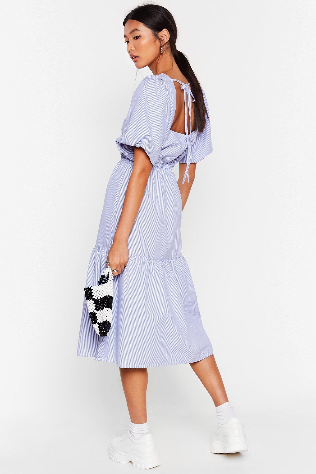 white puff sleeve midi dress