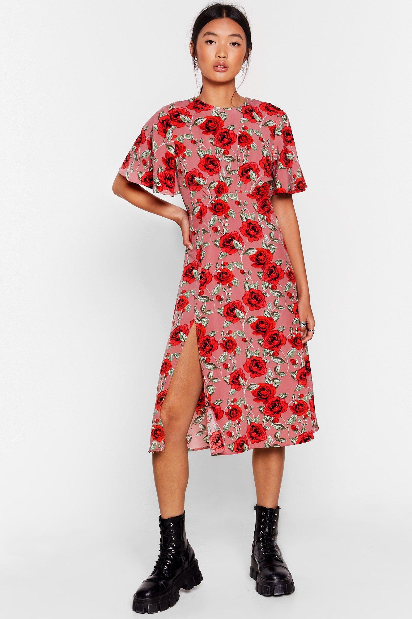 floral pink midi dress