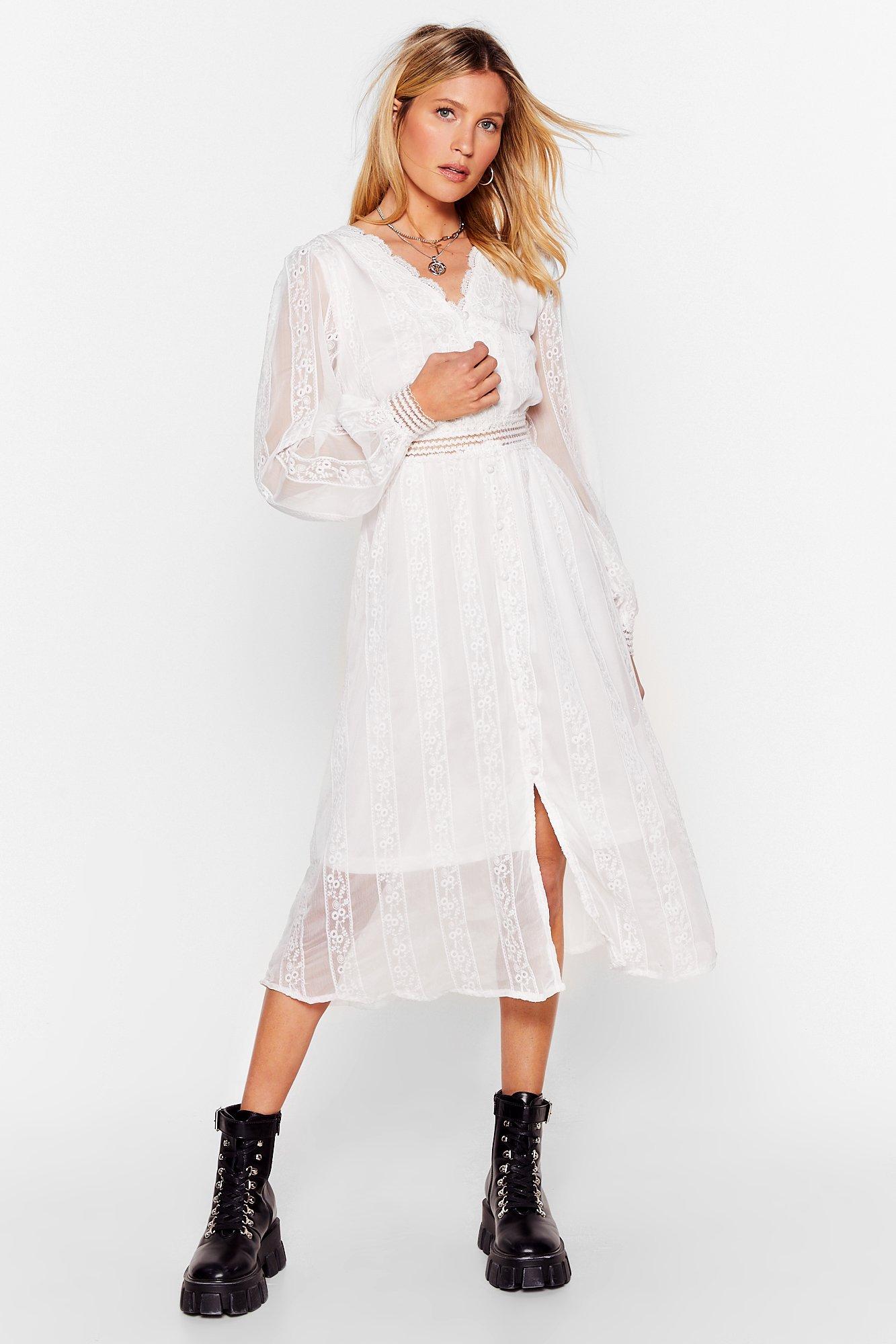 white midi broderie dress