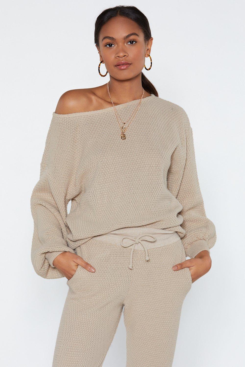 Nasty Gal Womens Cable Knit Sweater and Sweatpants Loungewear Set