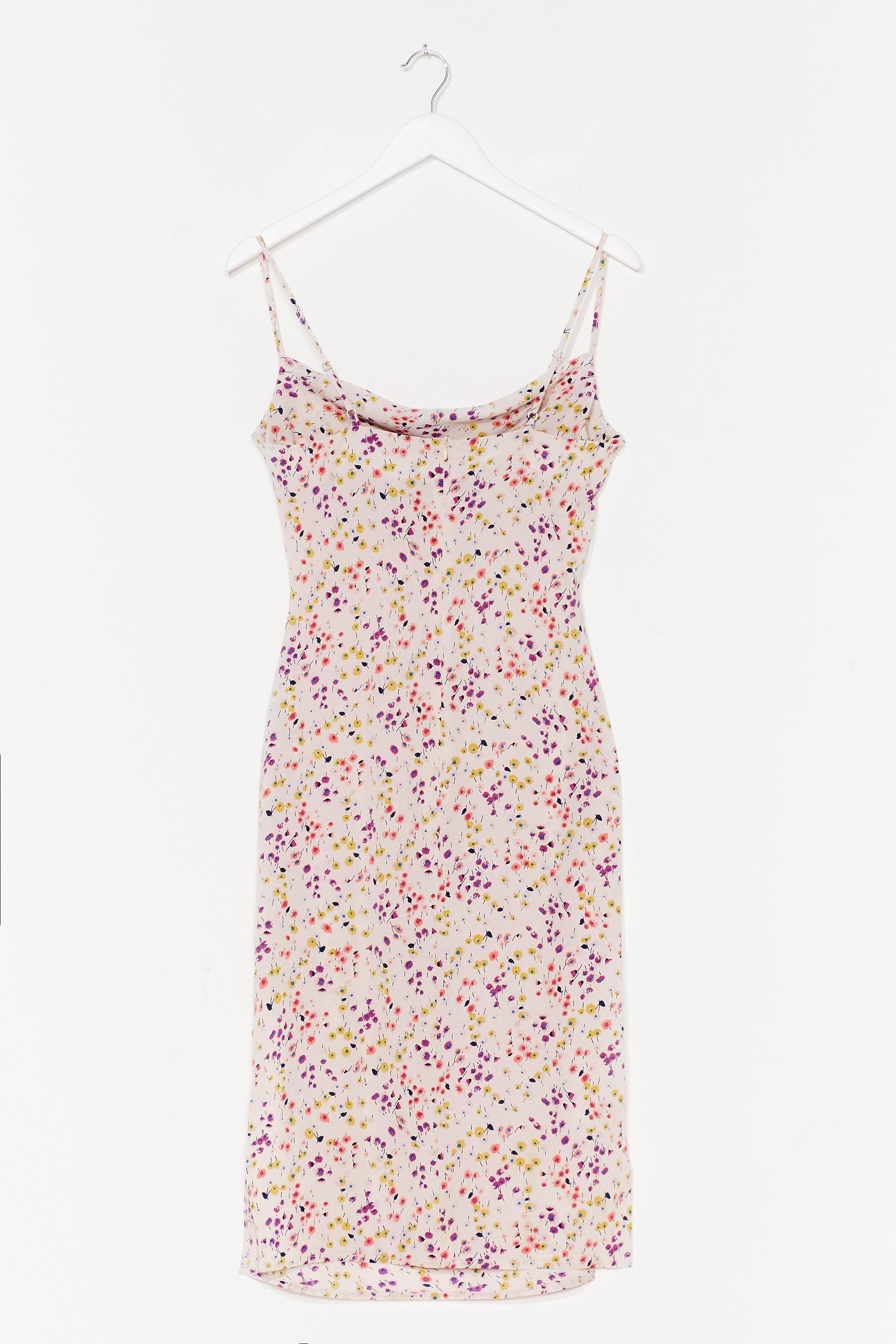 floral cowl neck bodycon dress