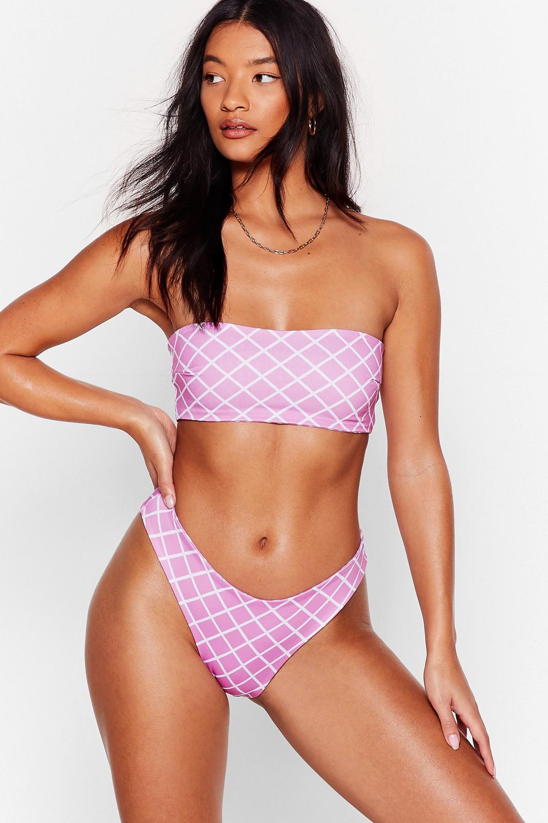 Bikini bandeau taille haute à carreaux Arrête de beacher image number 1