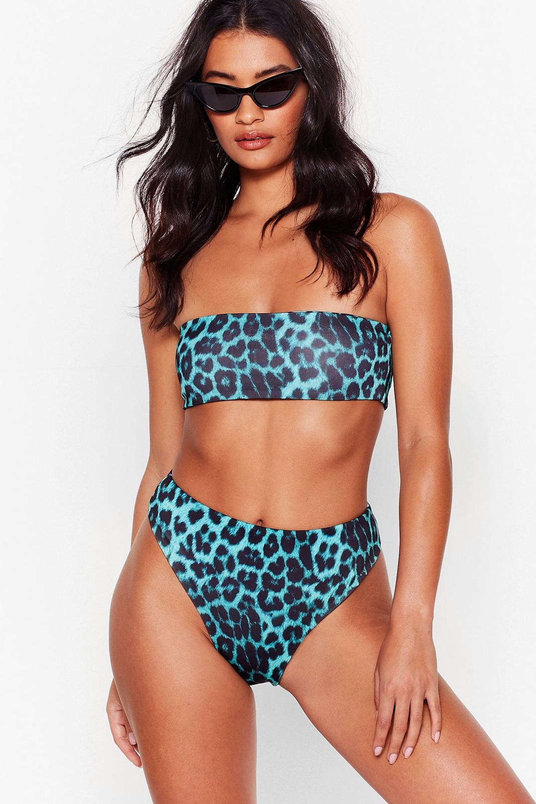 Bikini bandeau taille haute à imprimé léopard En voie de disparition image number 1
