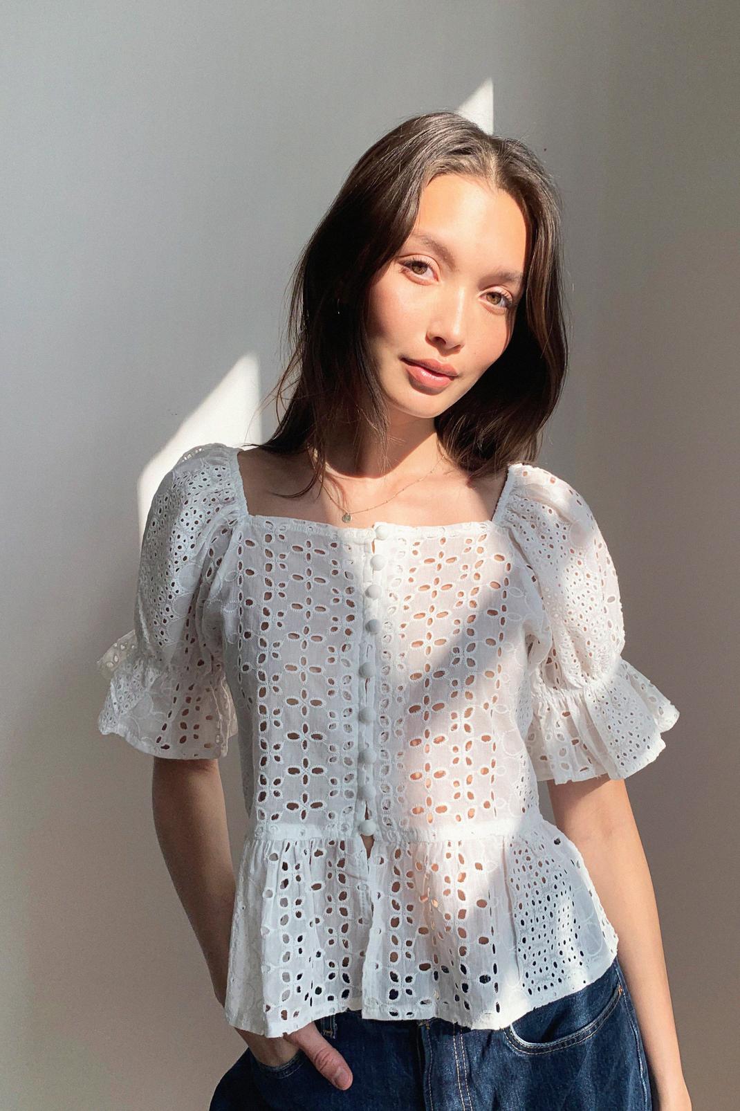 Frill Cute Though Broderie Anglaise Crop Top image number 1