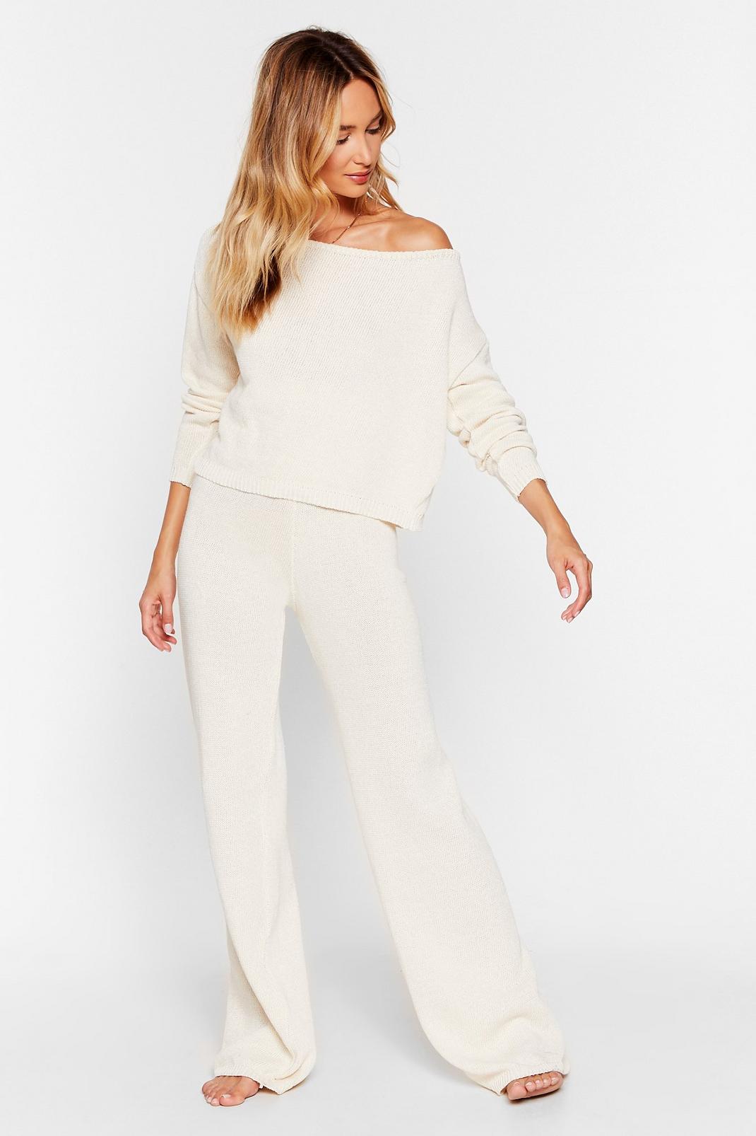 Cream Off the Shoulder Sweater and Pants Set image number 1