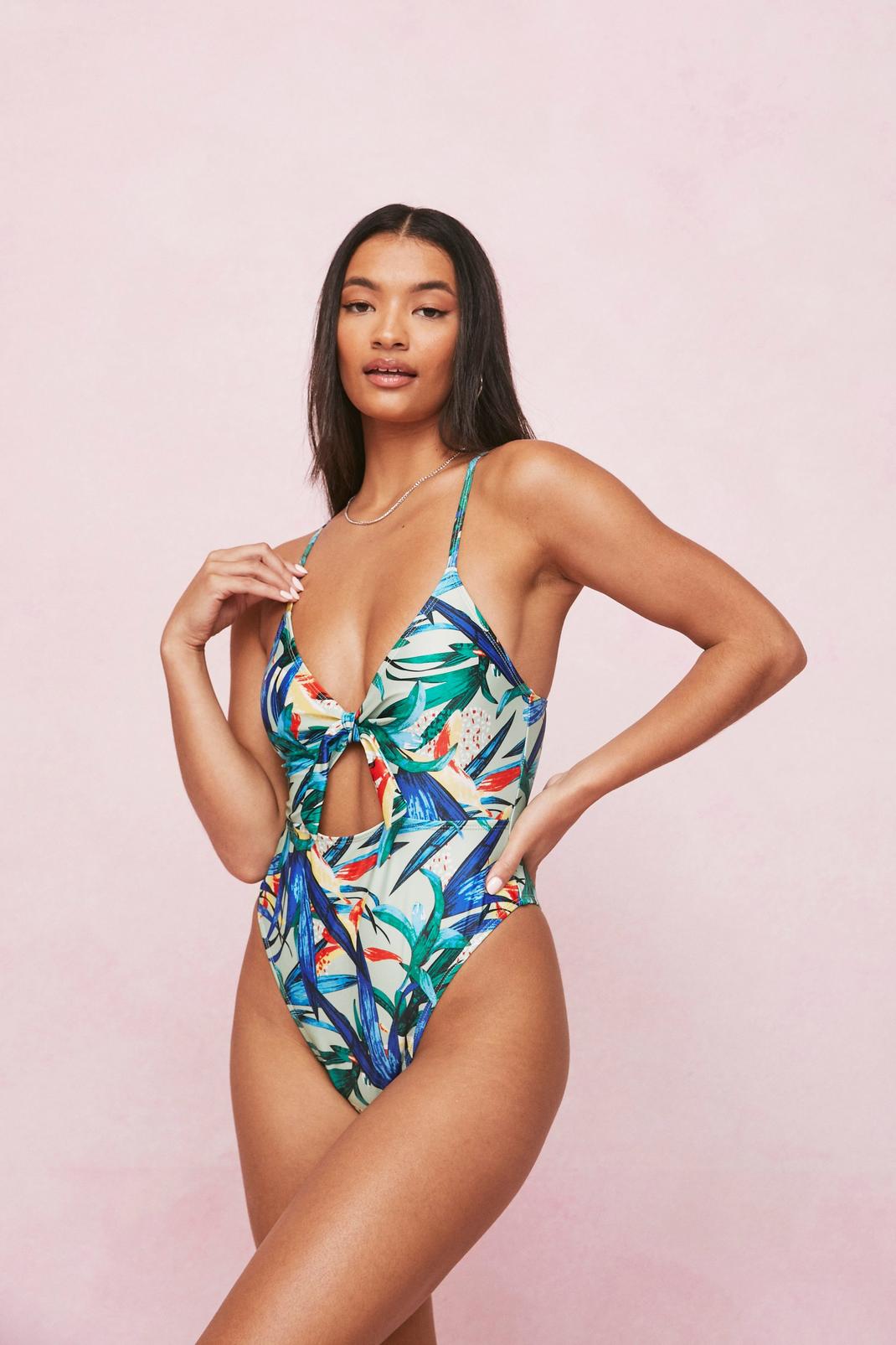 Sage Tropical High Leg Cut Out Swimsuit image number 1