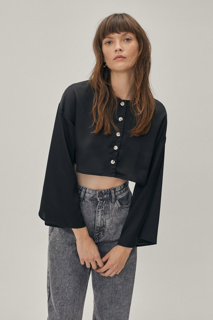 Been Flare Done That Satin Cropped Blouse