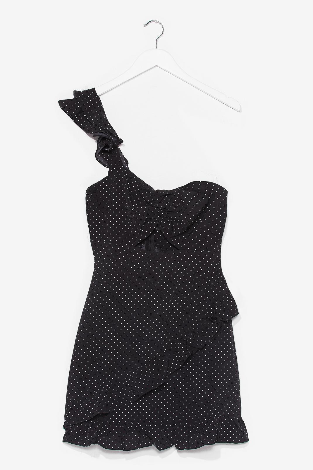 Black Polka Dot One Shoulder Fitted Mini Dress image number 1