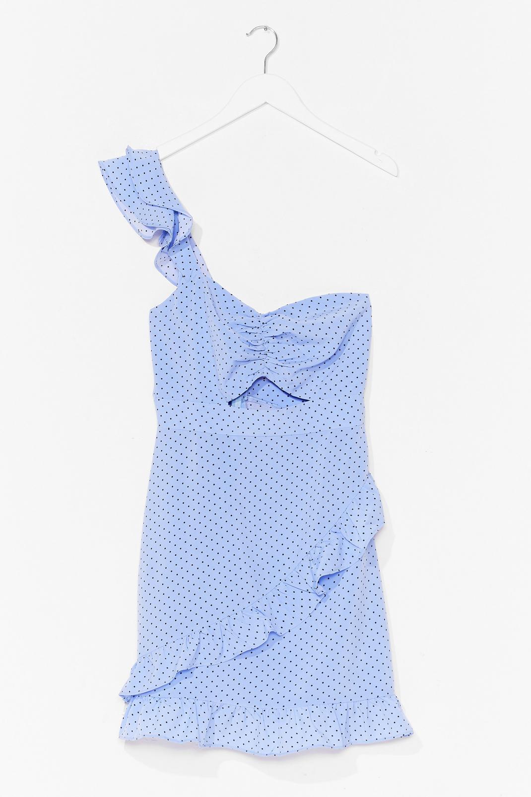 Blue Polka Dot One Shoulder Fitted Mini Dress image number 1