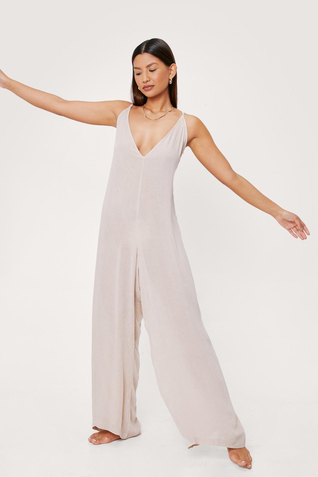 Stone Scoop Back Crinkle Beach Cover Up Jumpsuit image number 1