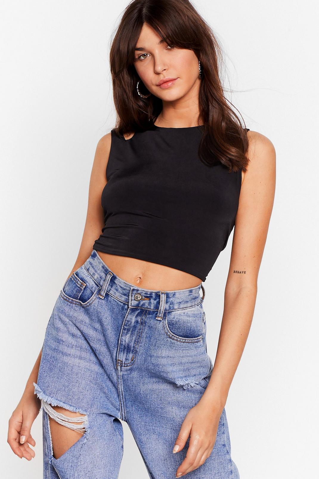 Black Cut Out Fitted Crop Top image number 1