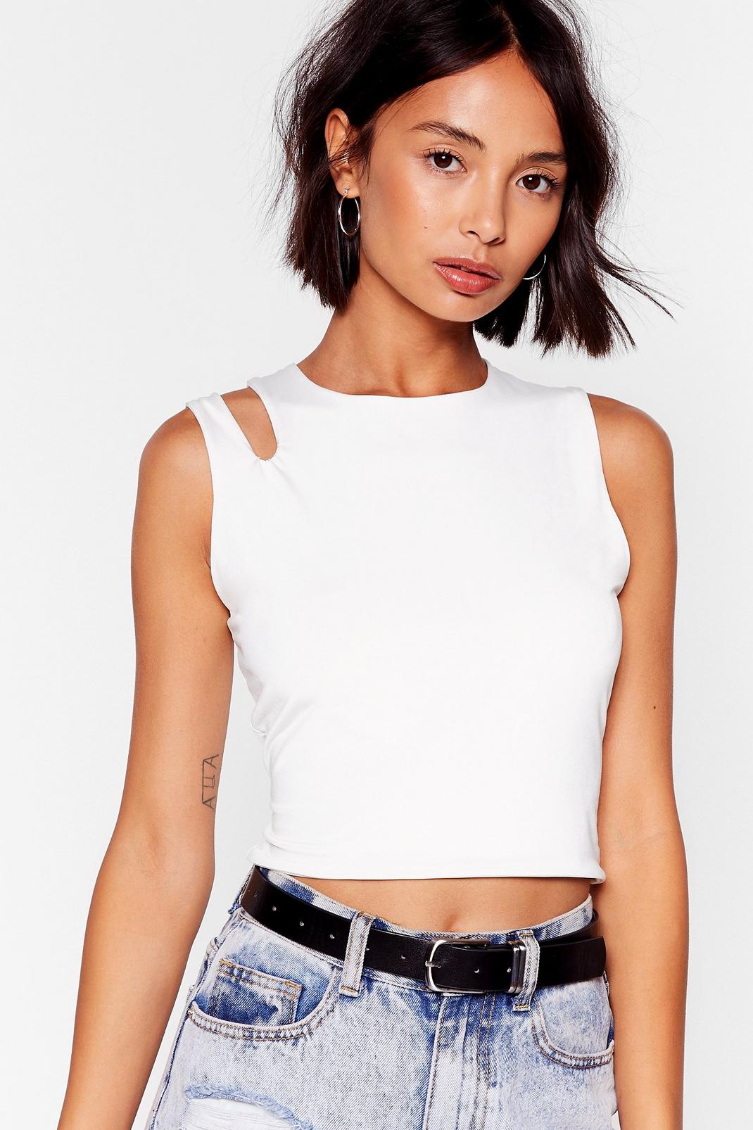 White Cut Out Fitted Crop Top image number 1
