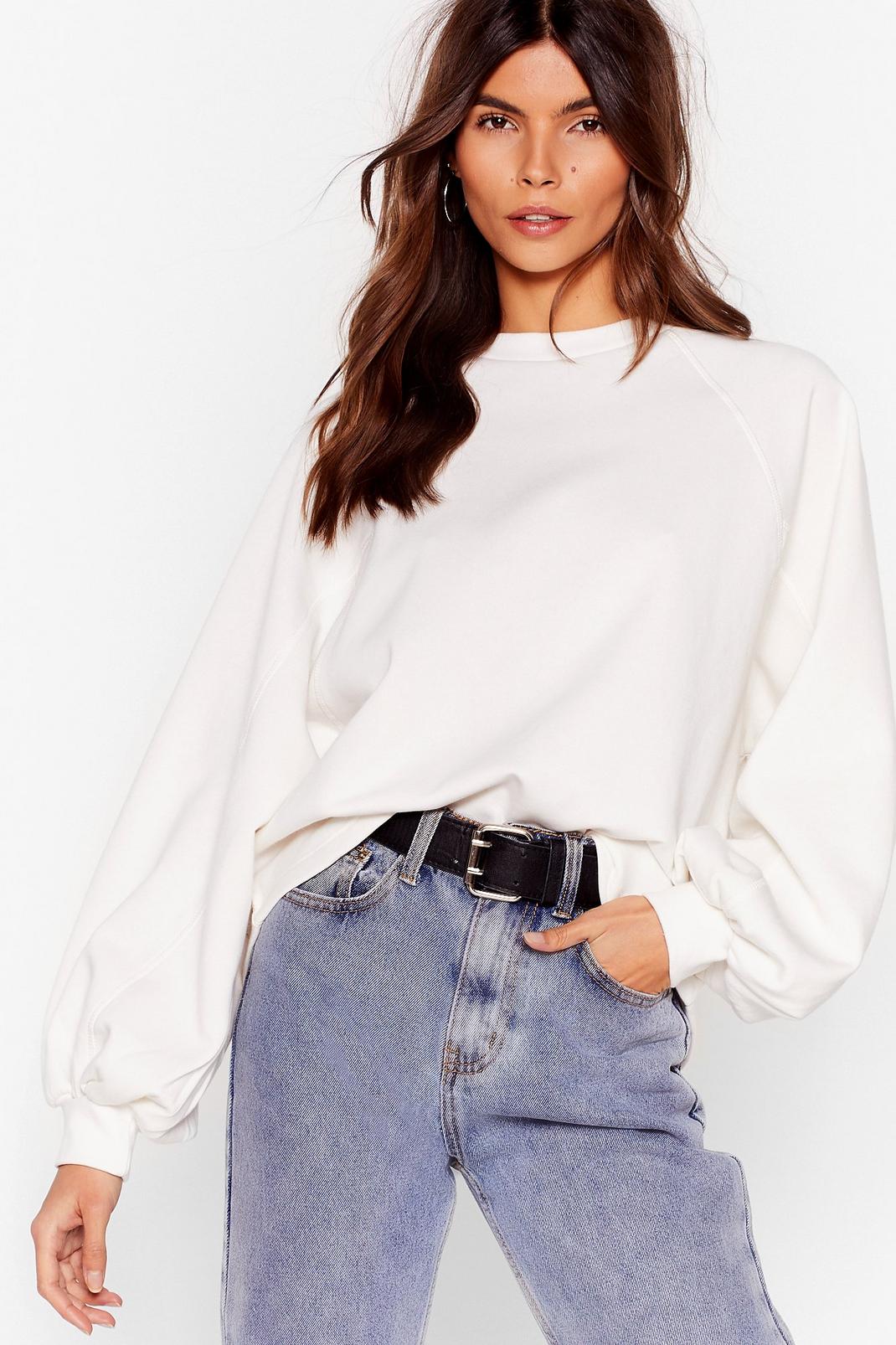 White Let's Hang Oversized Batwing Sweater image number 1