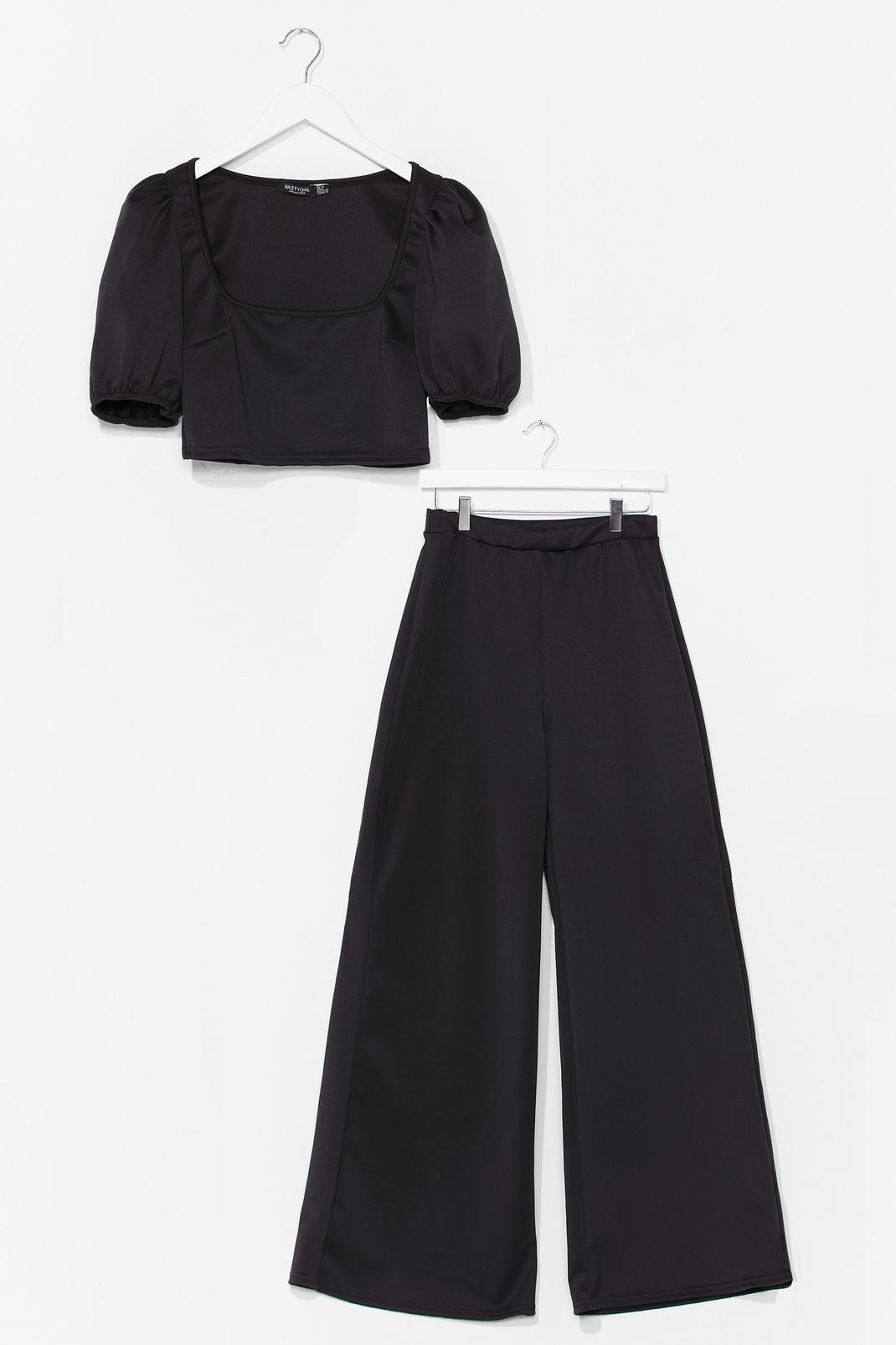 Puff Sleeve Top and Wide Leg Pants Set image number 1