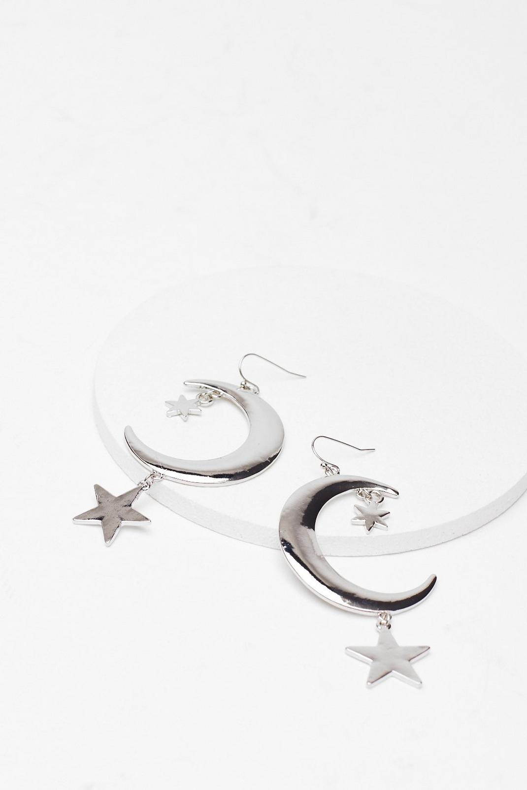 Boucles d'oreilles croissant de lune et étoile, Silver image number 1